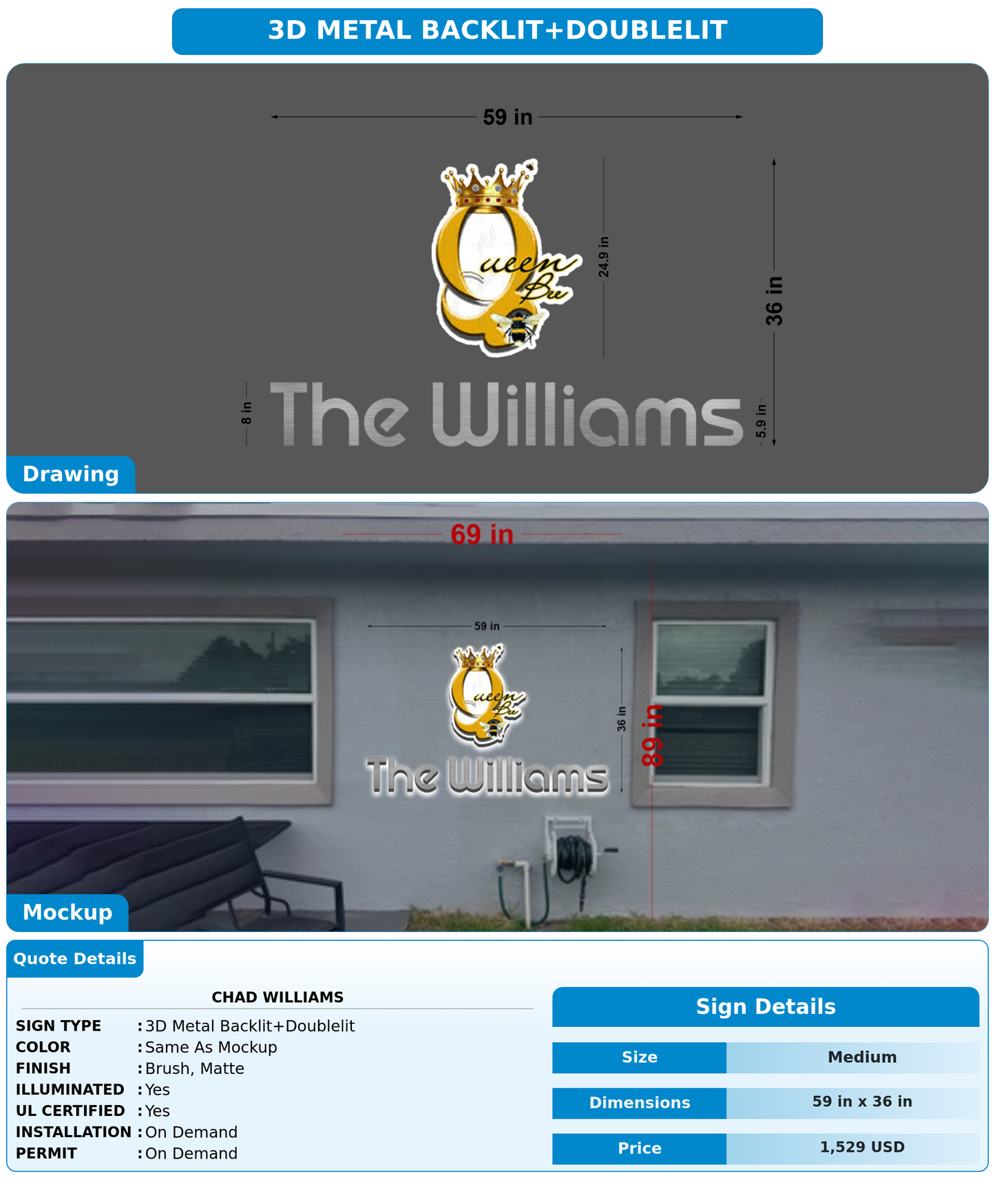 CUSTOM MOCKUP SIGN FOR Chad Williams