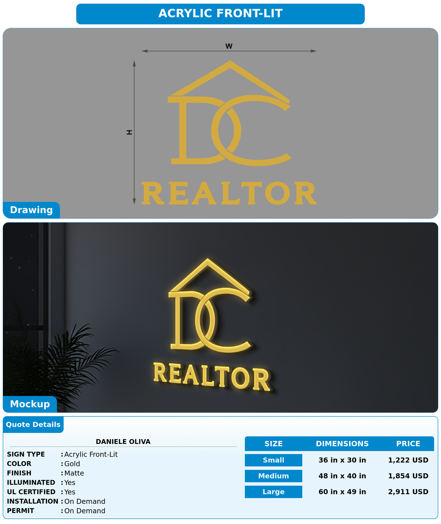 CUSTOM MOCKUP SIGN FOR DANIELE OLIVA