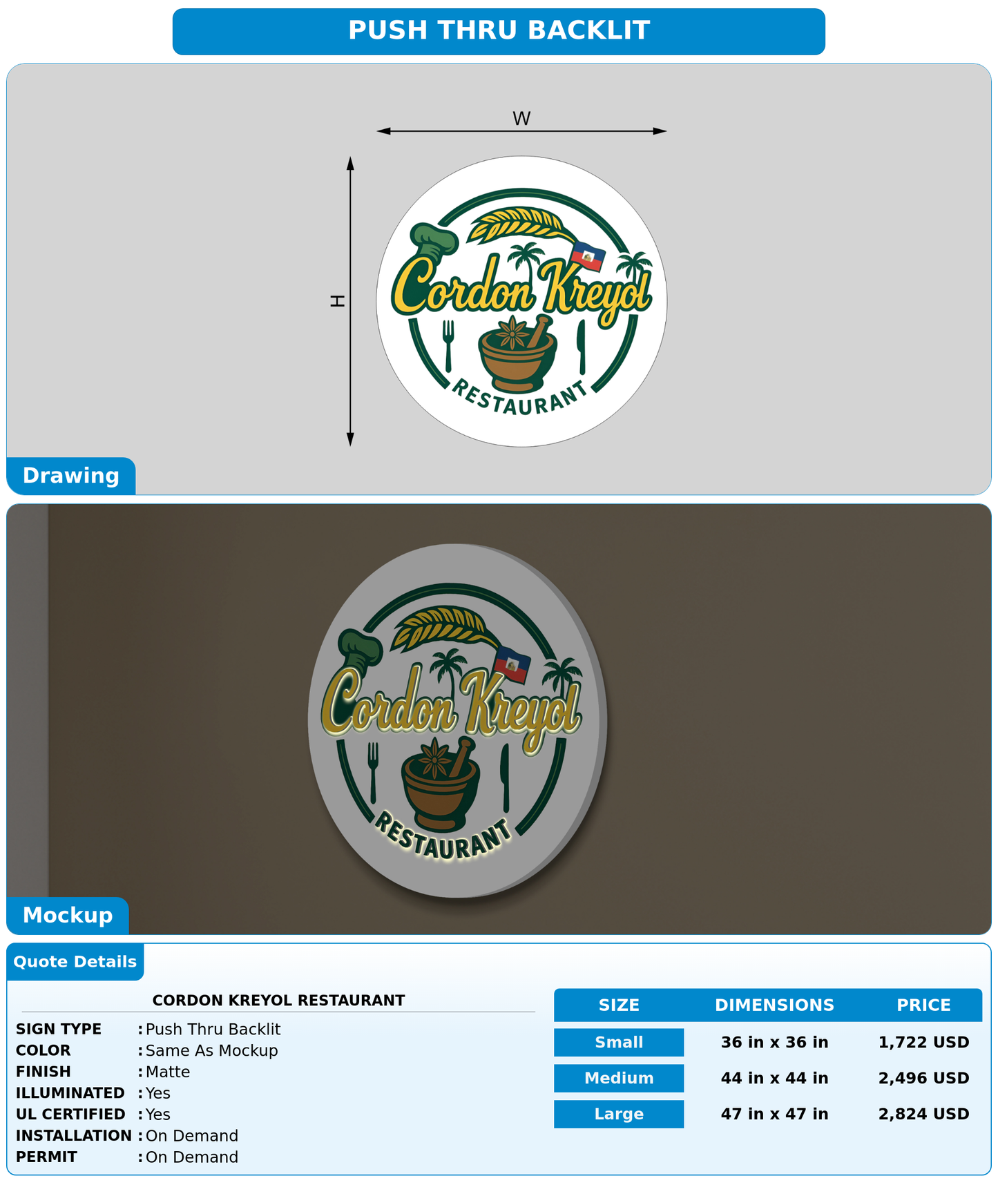 CUSTOM MOCKUP SIGN FOR Cordon kreyol Restaurant