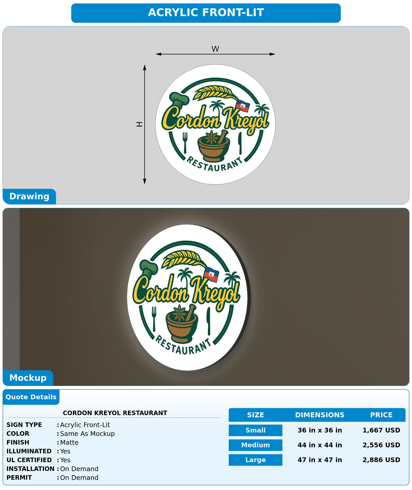CUSTOM MOCKUP SIGN FOR Cordon kreyol Restaurant