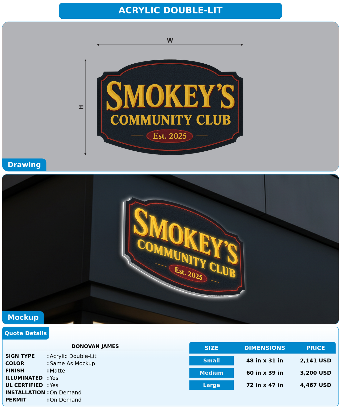 CUSTOM MOCKUP SIGN FOR Donovan James