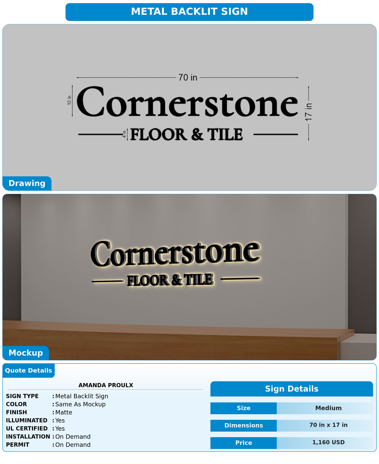 CUSTOM MOCKUP SIGN FOR Amanda Proulx