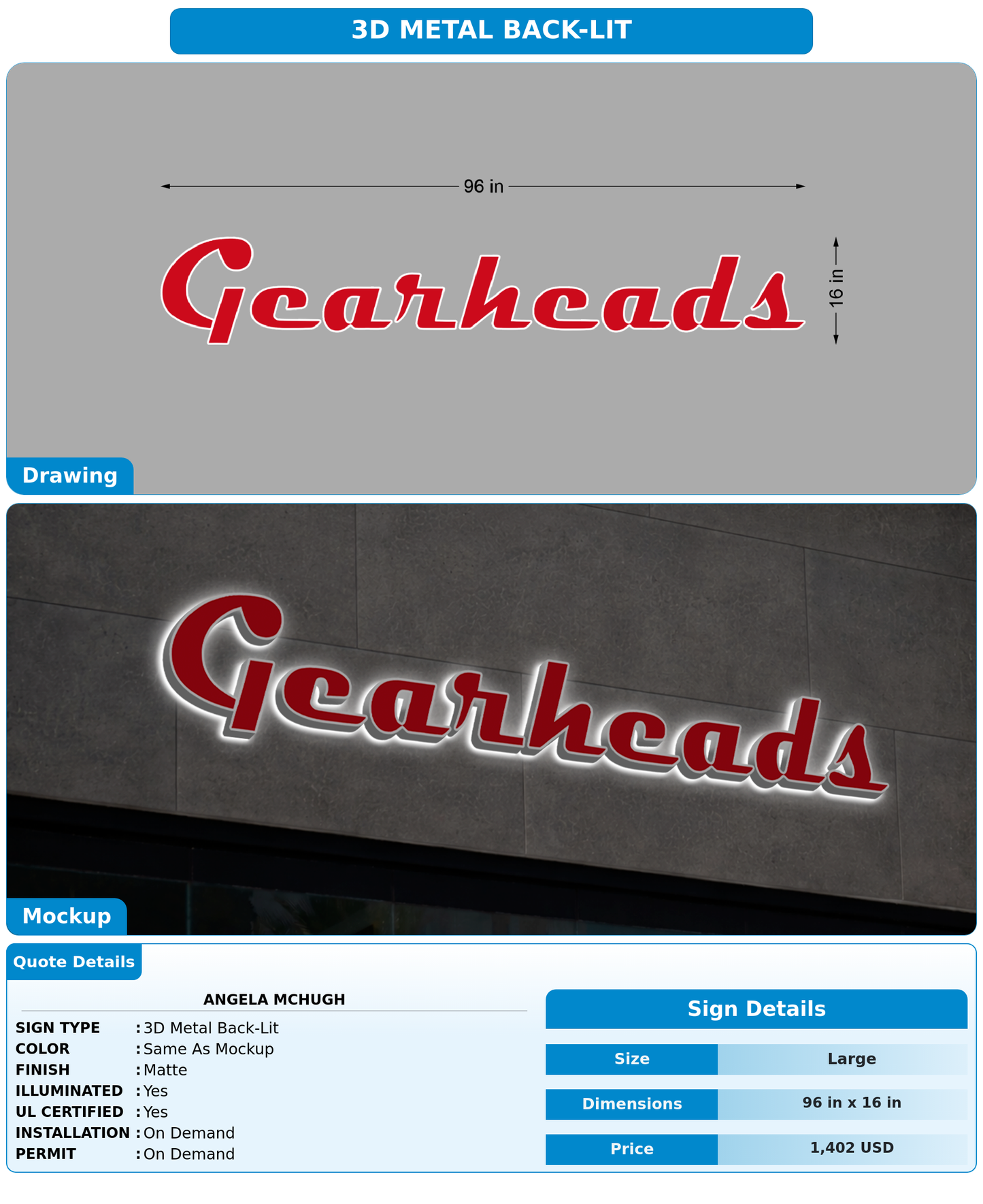 CUSTOM MOCKUP SIGN FOR Angela McHugh
