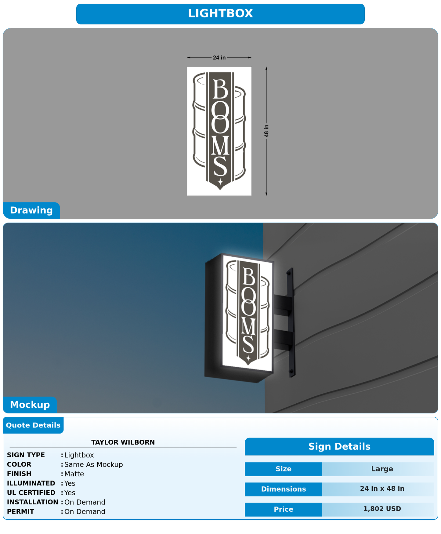 CUSTOM MOCKUP SIGN FOR Taylor Wilborn