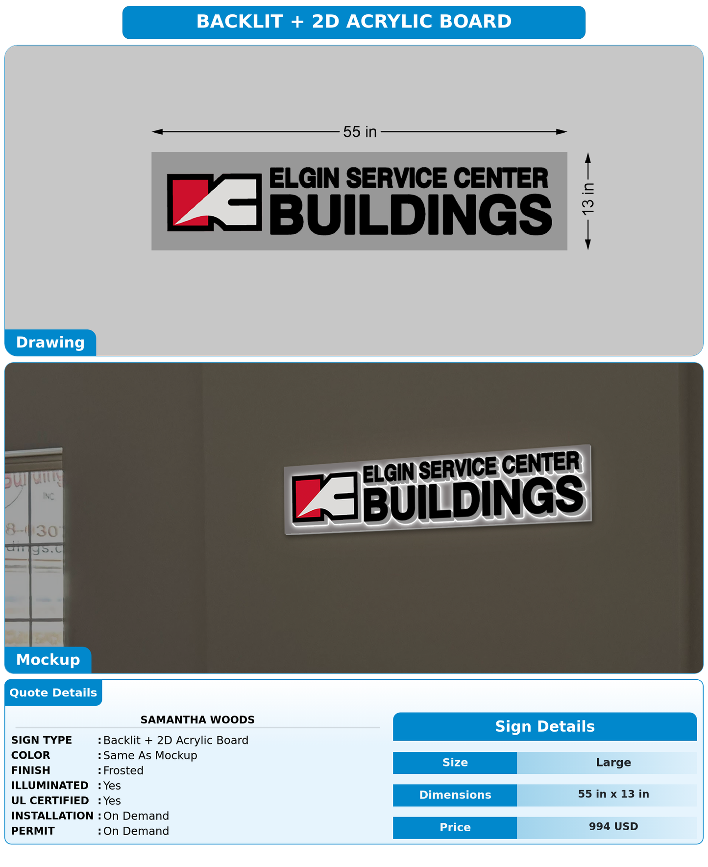 CUSTOM MOCKUP SIGN FOR Samantha Woods