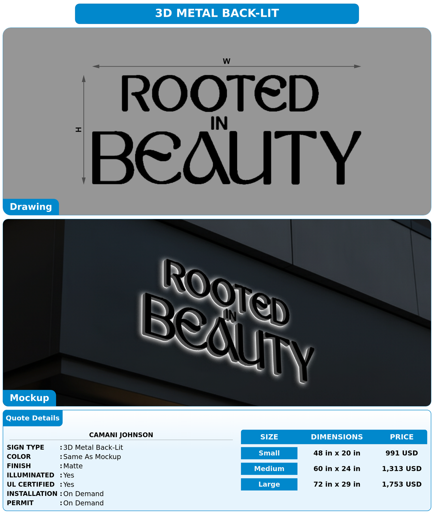 CUSTOM MOCKUP SIGN FOR Camani Johnson