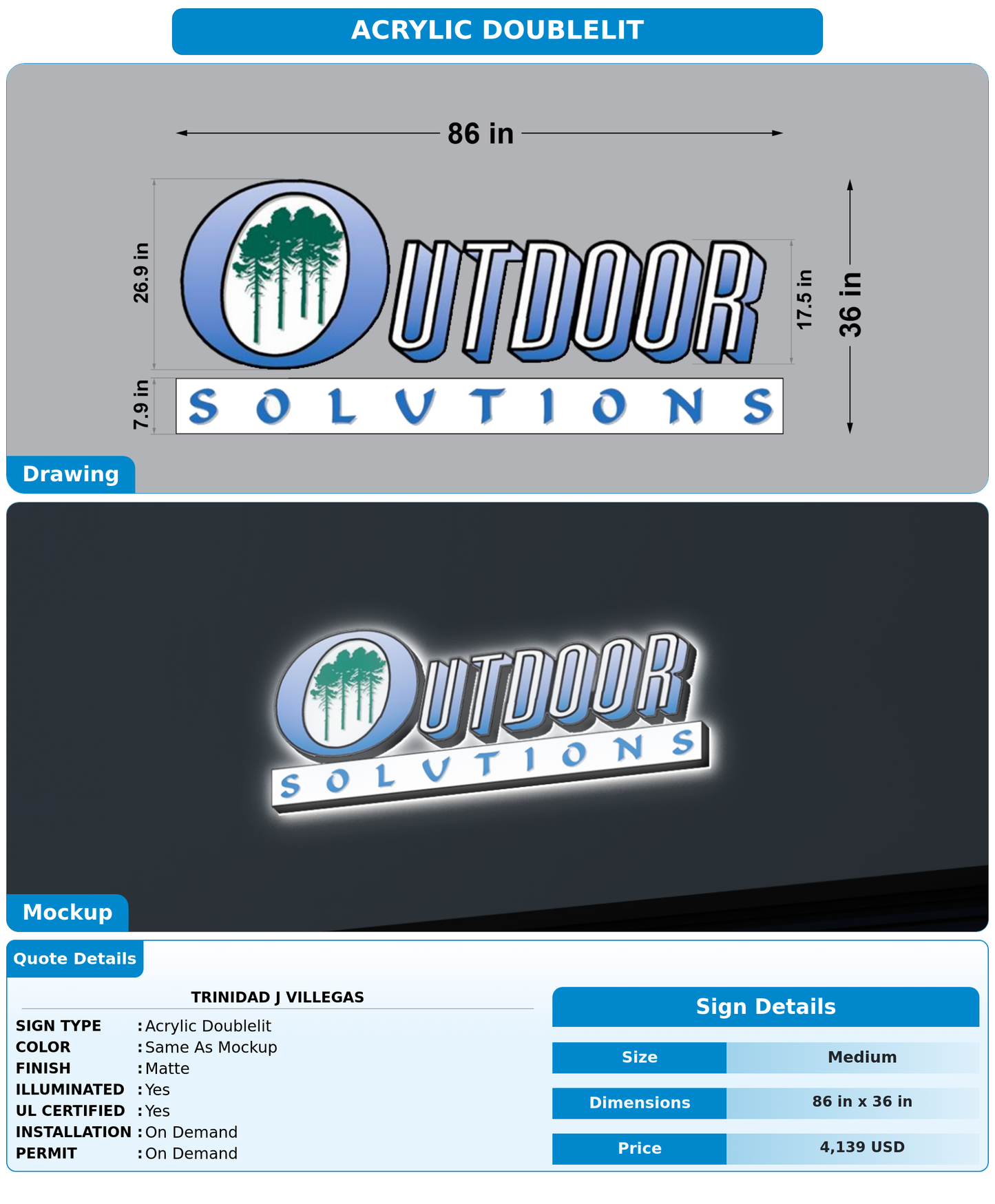 CUSTOM MOCKUP SIGN FOR Trinidad J Villegas