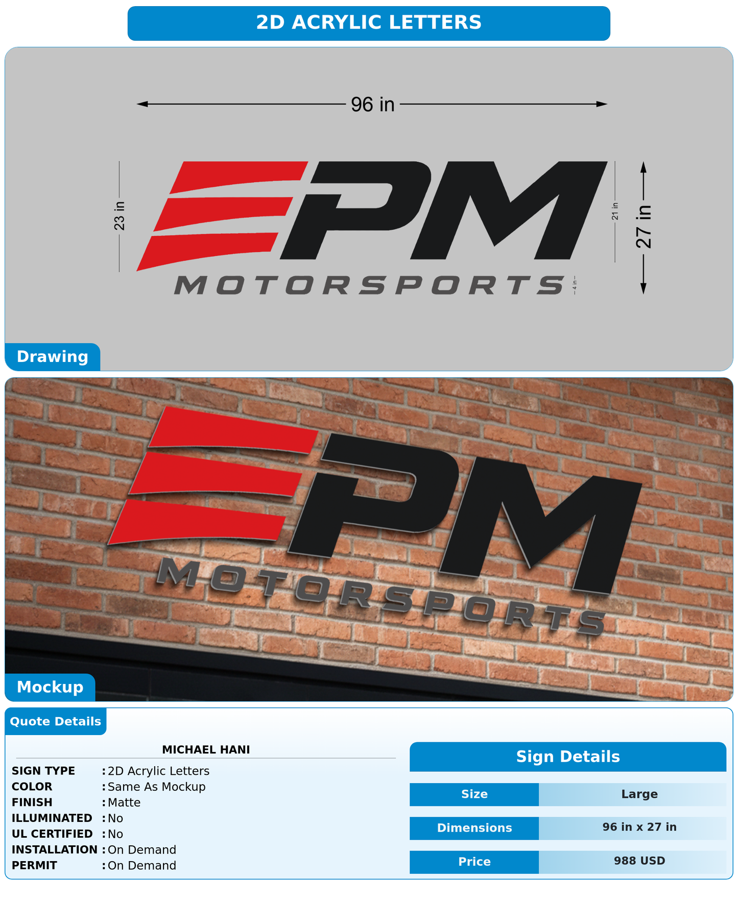 CUSTOM MOCKUP SIGN FOR Michael Hani