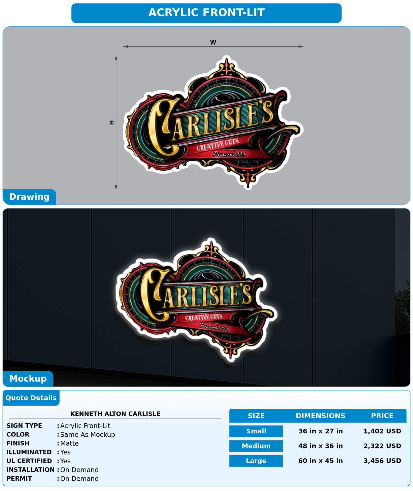 CUSTOM MOCKUP SIGN FOR Kenneth Alton Carlisle