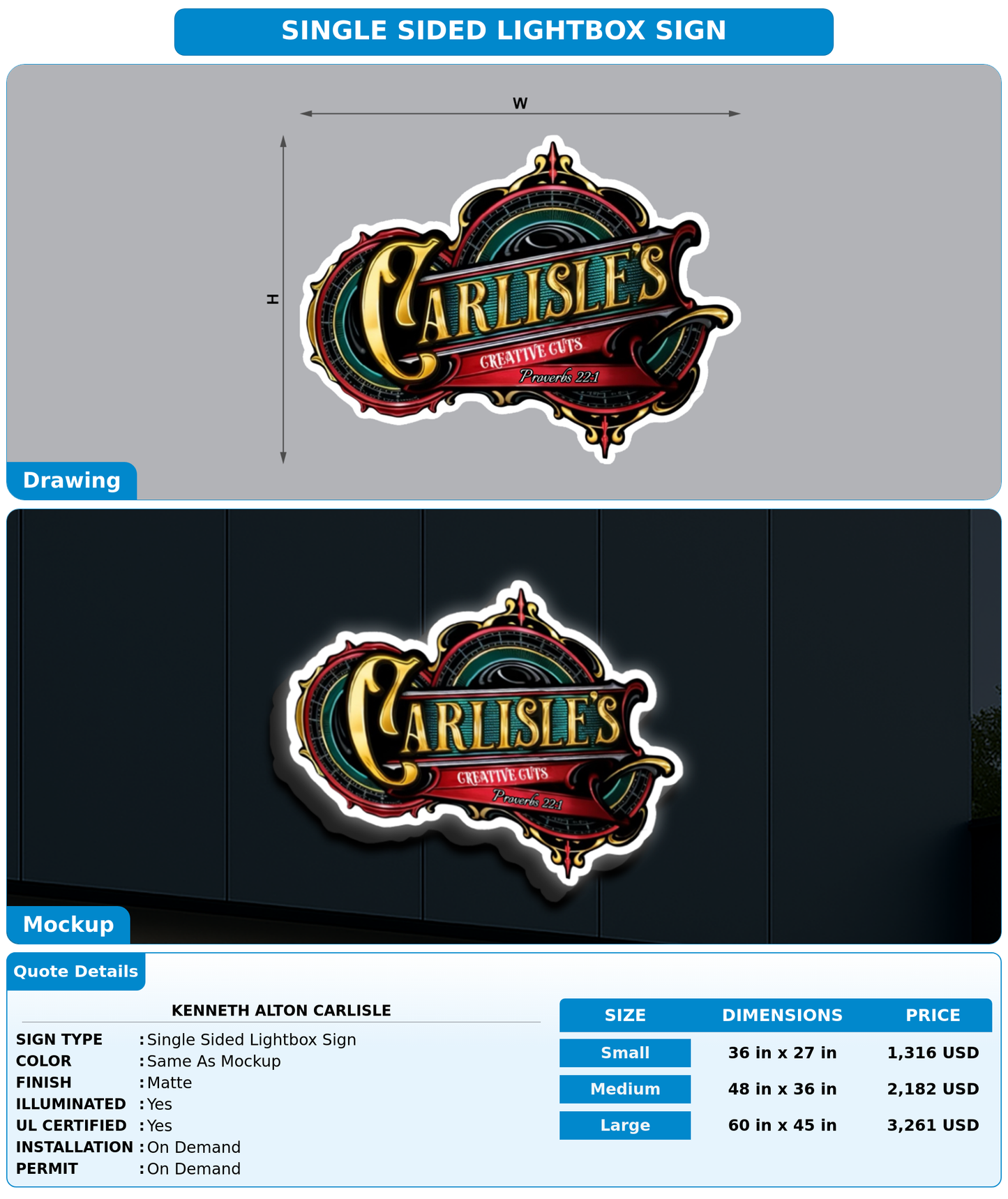 CUSTOM MOCKUP SIGN FOR Kenneth Alton Carlisle