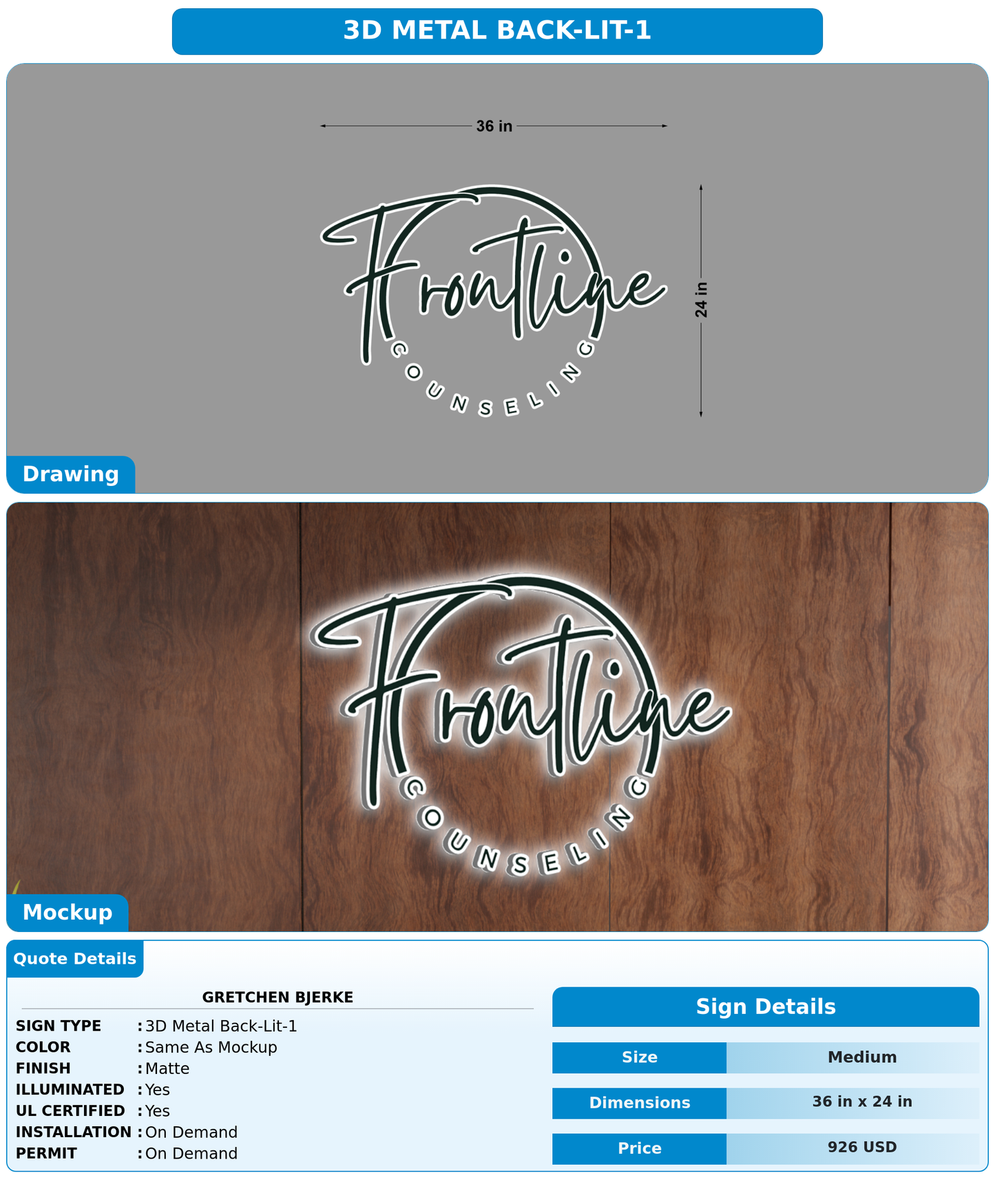 CUSTOM MOCKUP SIGN FOR Gretchen Bjerke