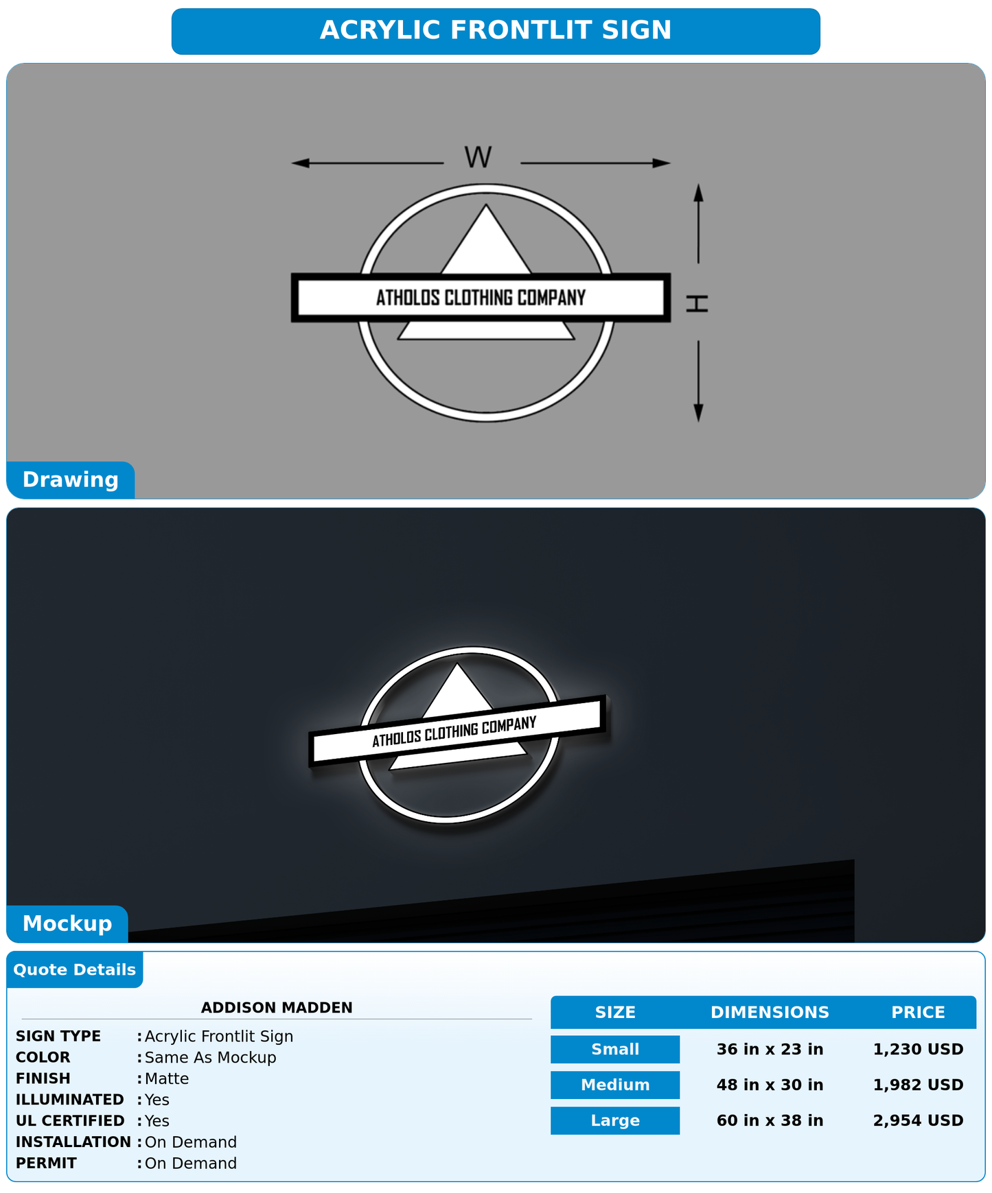 CUSTOM MOCKUP SIGN FOR Addison  Madden