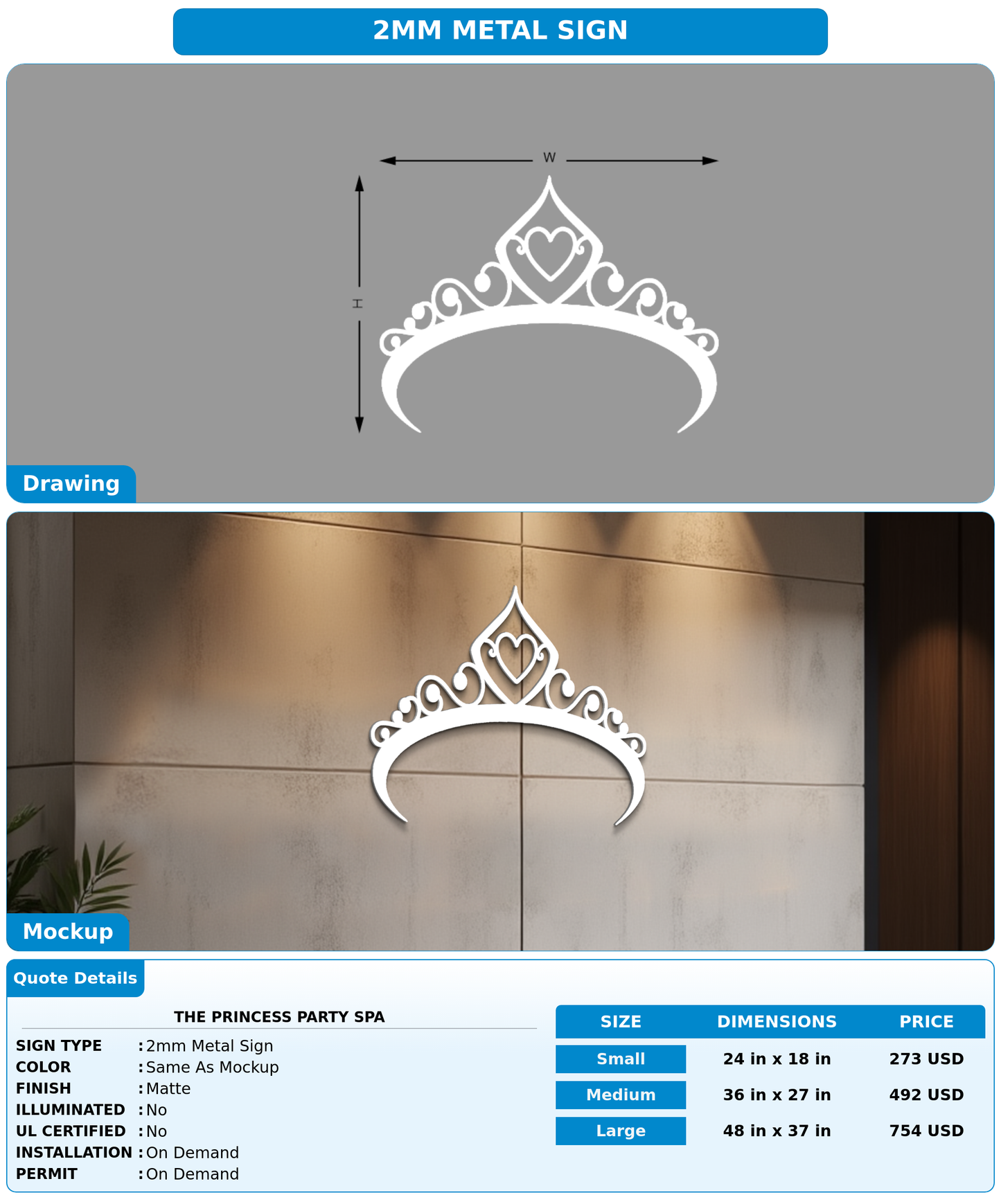 CUSTOM MOCKUP SIGN FOR The Princess Party Spa