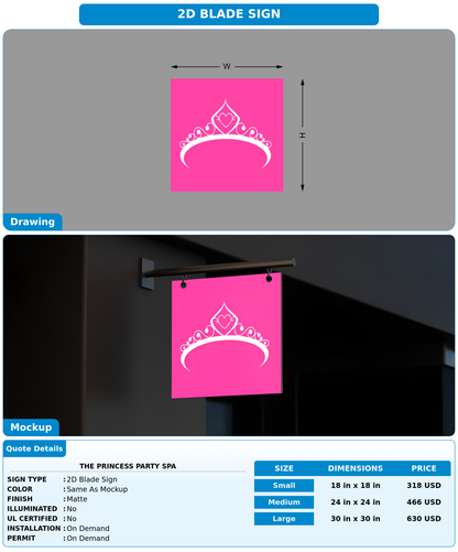 CUSTOM MOCKUP SIGN FOR The Princess Party Spa