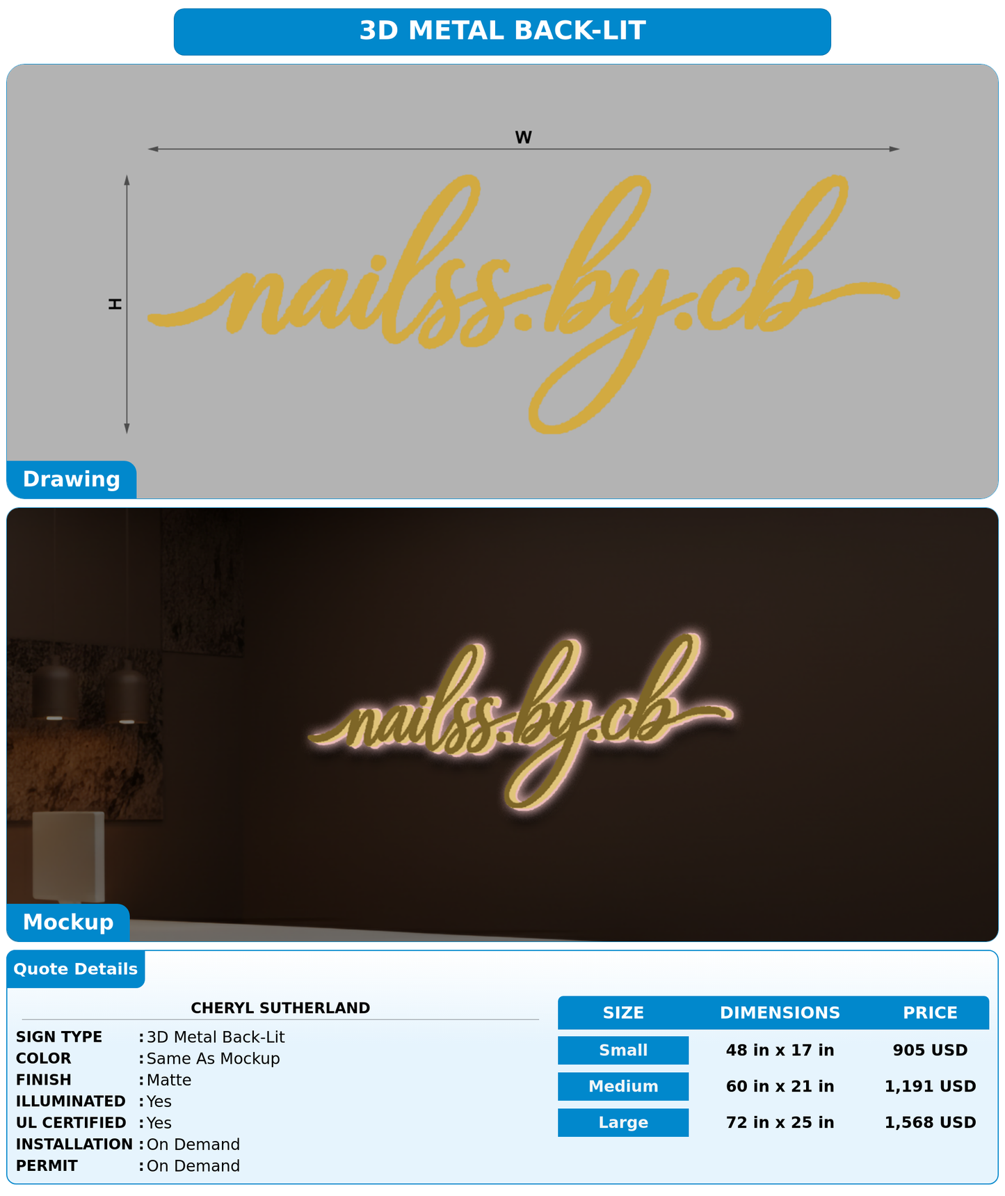 CUSTOM MOCKUP SIGN FOR Cheryl Sutherland
