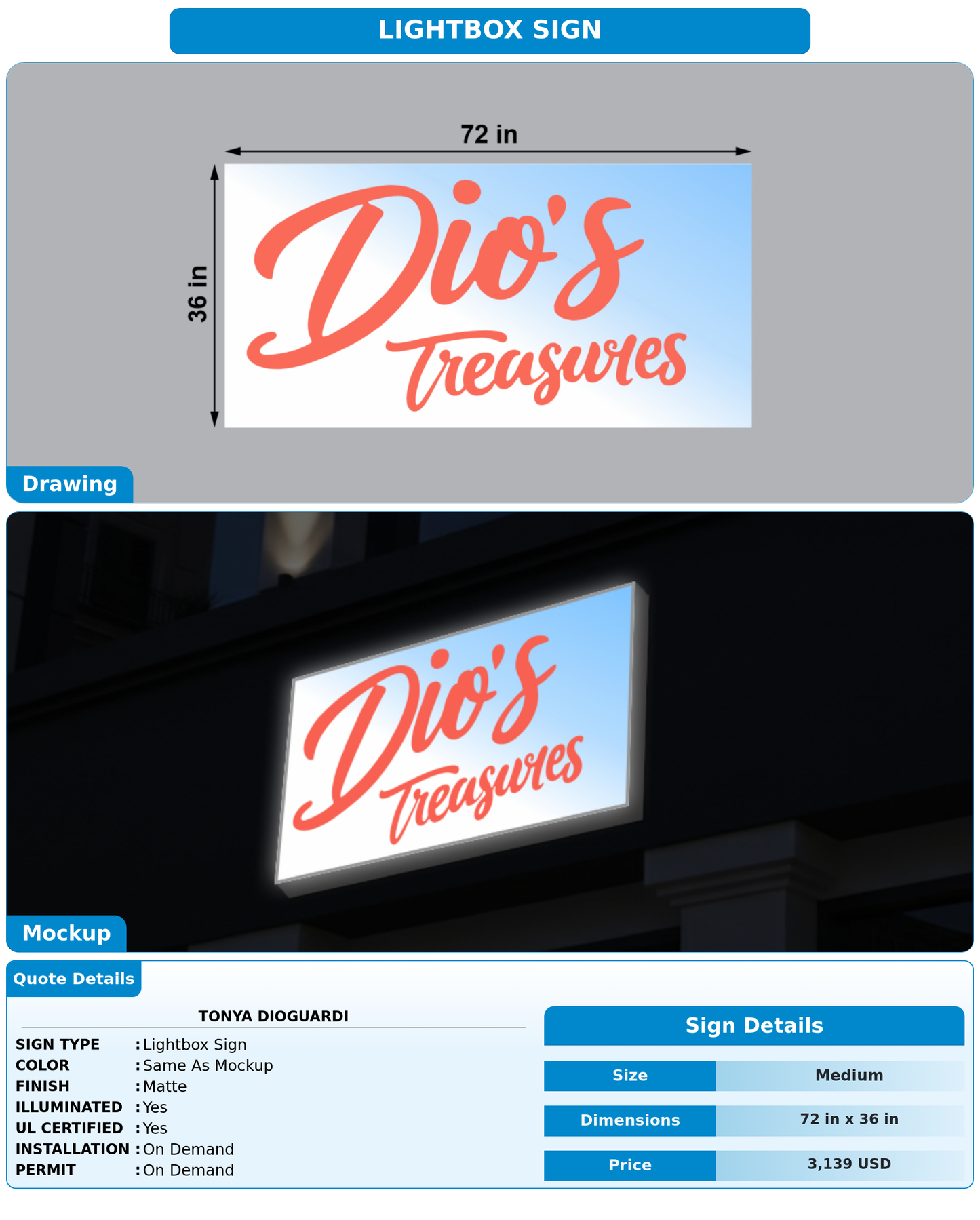 CUSTOM MOCKUP SIGN FOR Tonya Dioguardi