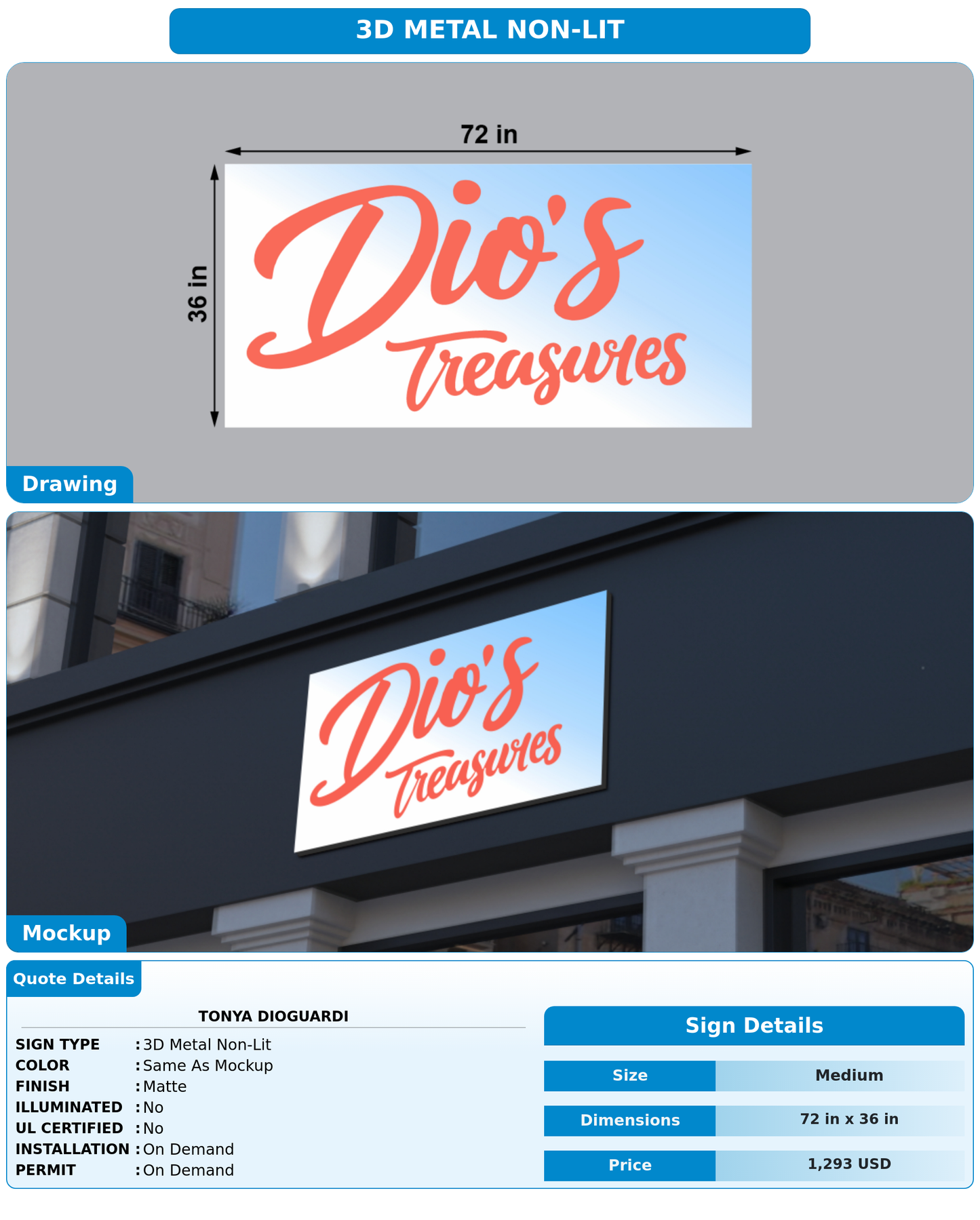 CUSTOM MOCKUP SIGN FOR Tonya Dioguardi