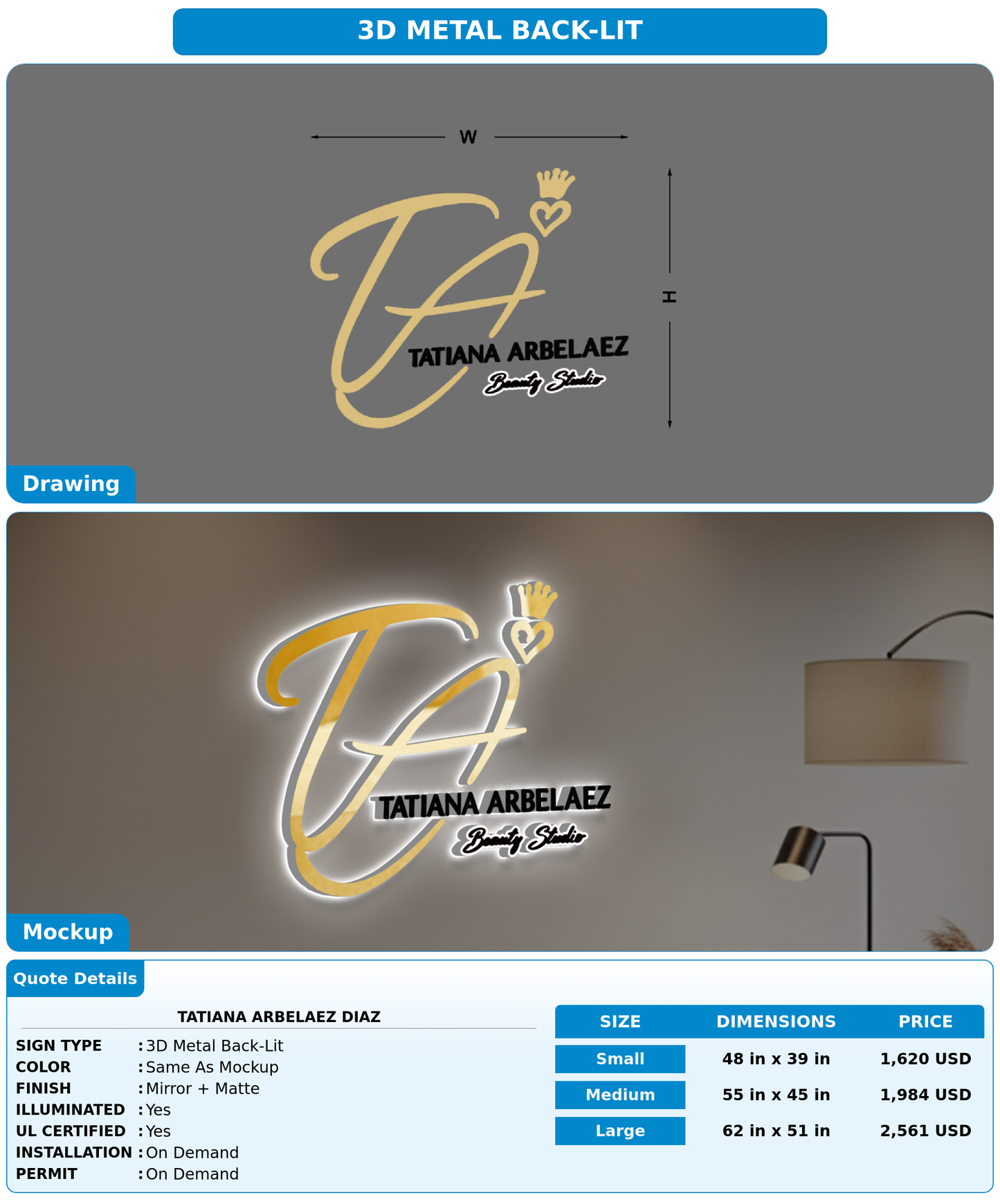 CUSTOM MOCKUP SIGN FOR TATIANA ARBELAEZ DIAZ