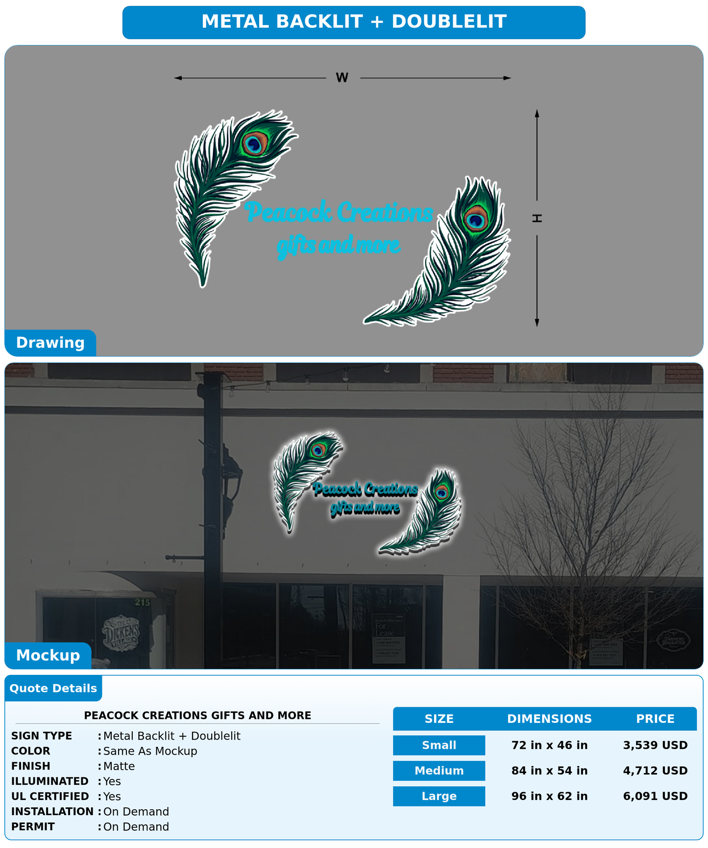 CUSTOM MOCKUP SIGN FOR Peacock Creations gifts and more