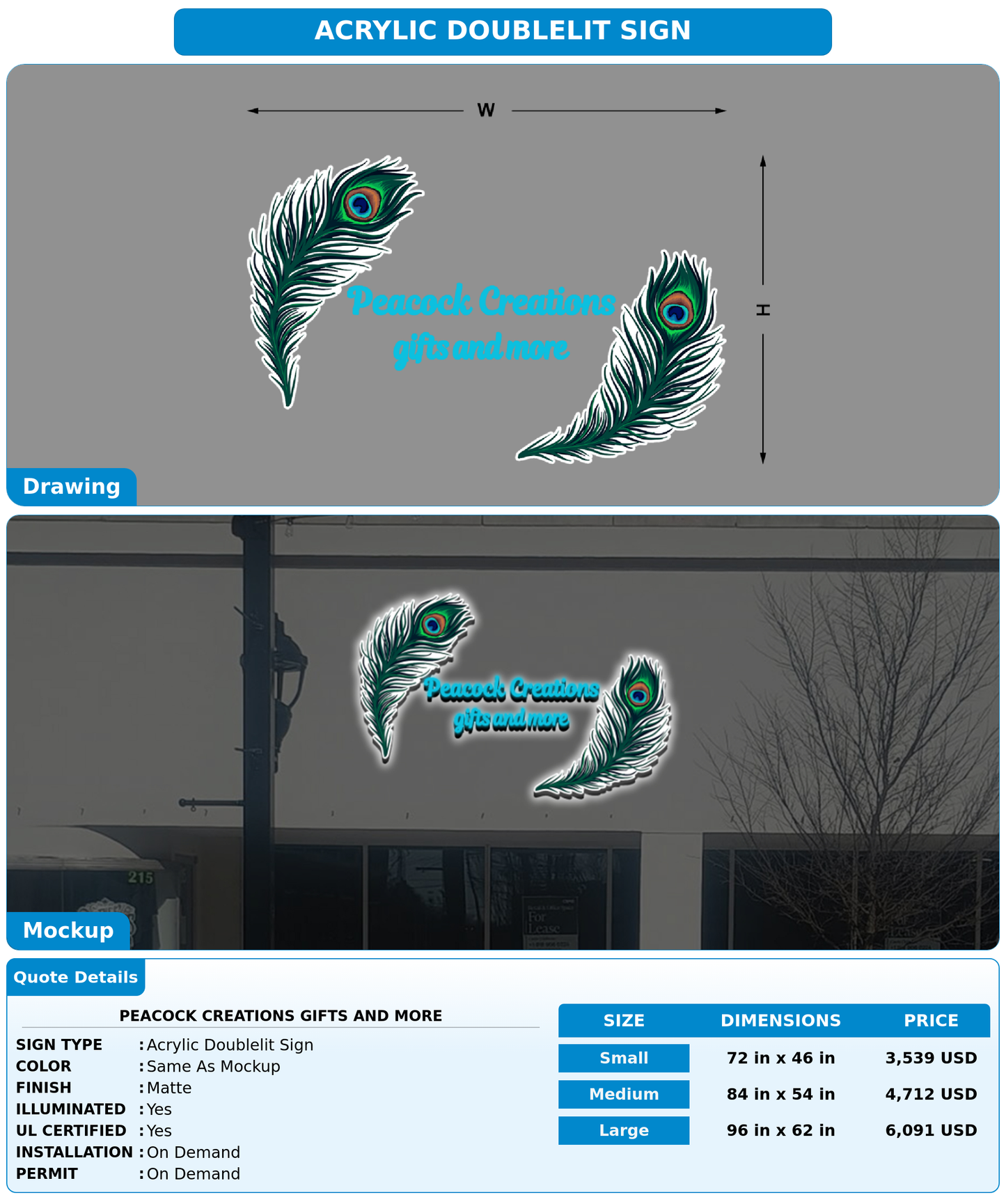 CUSTOM MOCKUP SIGN FOR Peacock Creations gifts and more