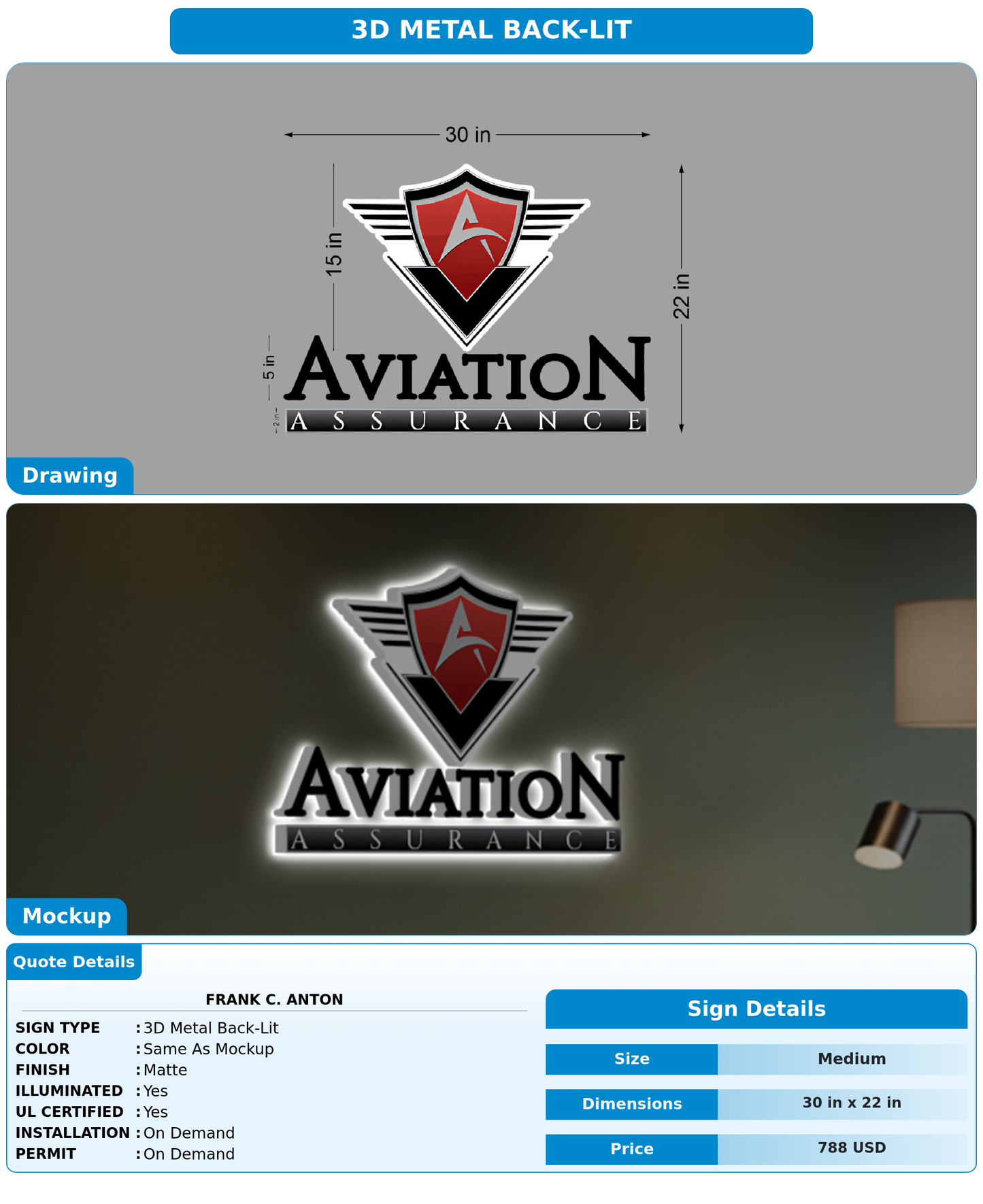 CUSTOM MOCKUP SIGN FOR Frank C. Anton