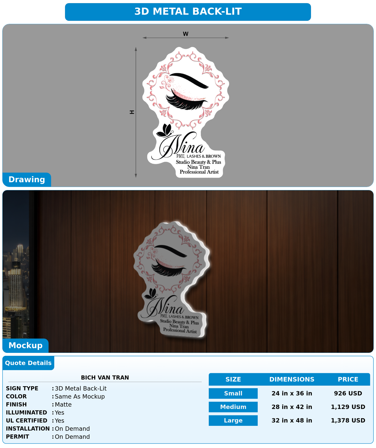 CUSTOM MOCKUP SIGN FOR Bich van Tran