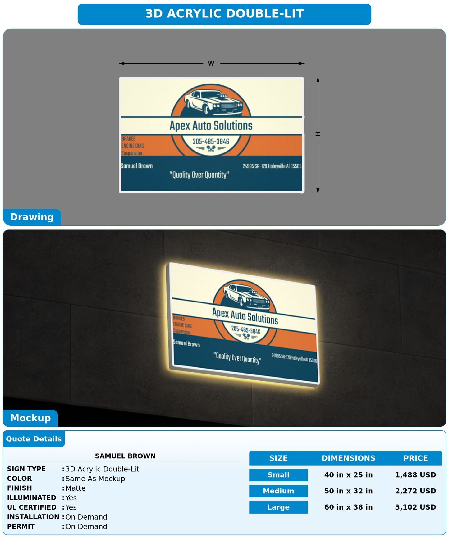 CUSTOM MOCKUP SIGN FOR Samuel Brown