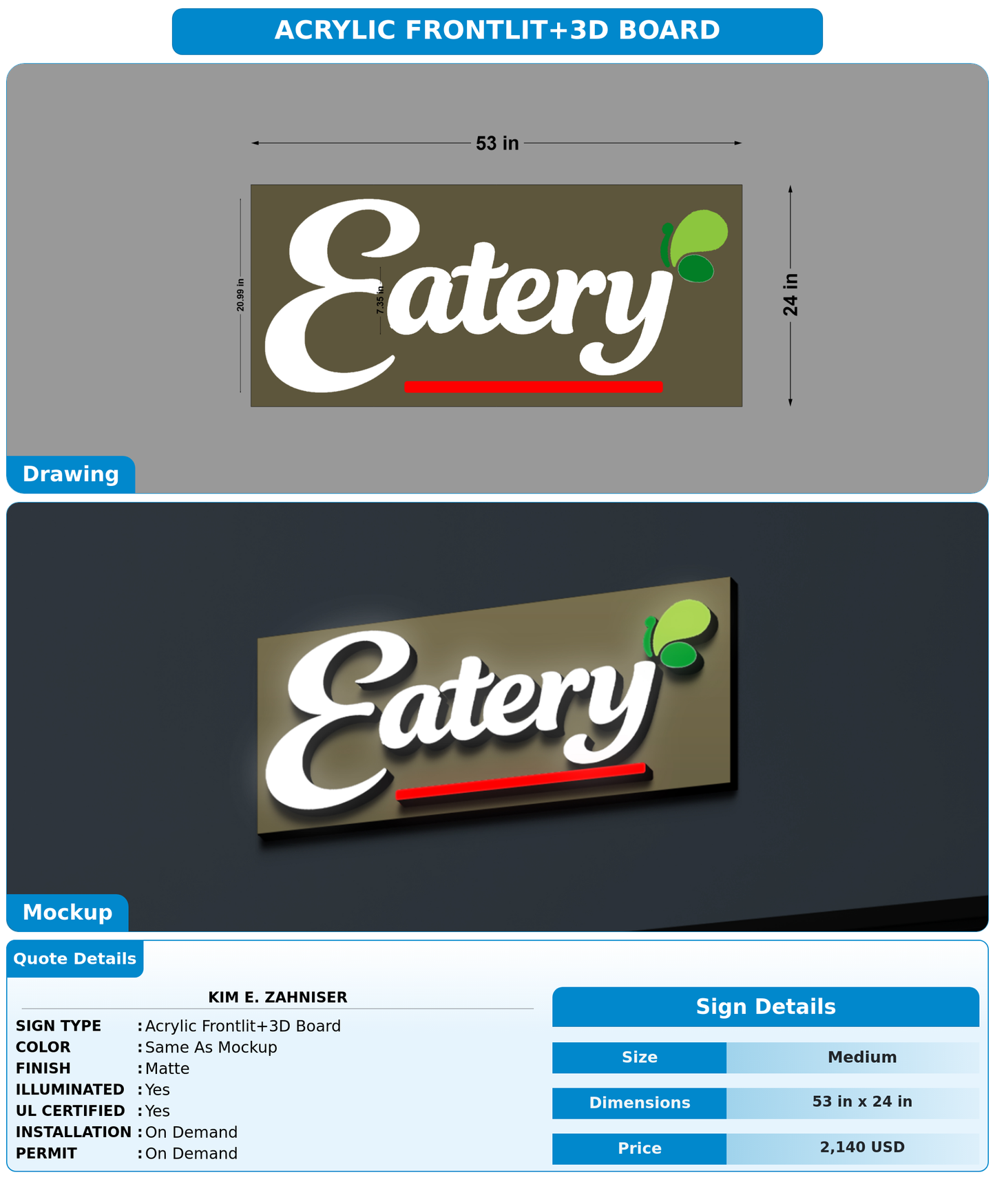 CUSTOM MOCKUP SIGN FOR Kim E. Zahniser