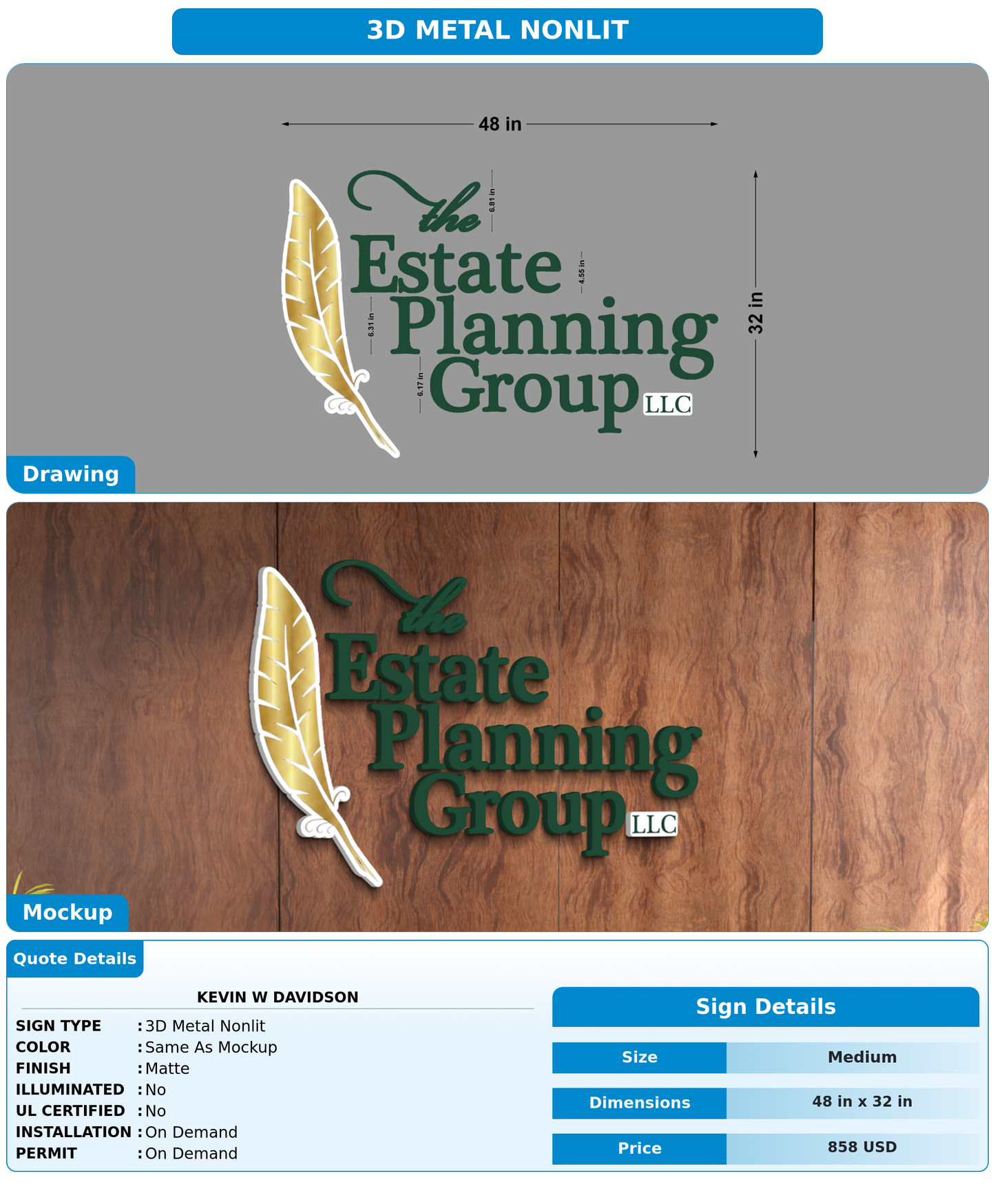 CUSTOM MOCKUP SIGN FOR Kevin W Davidson