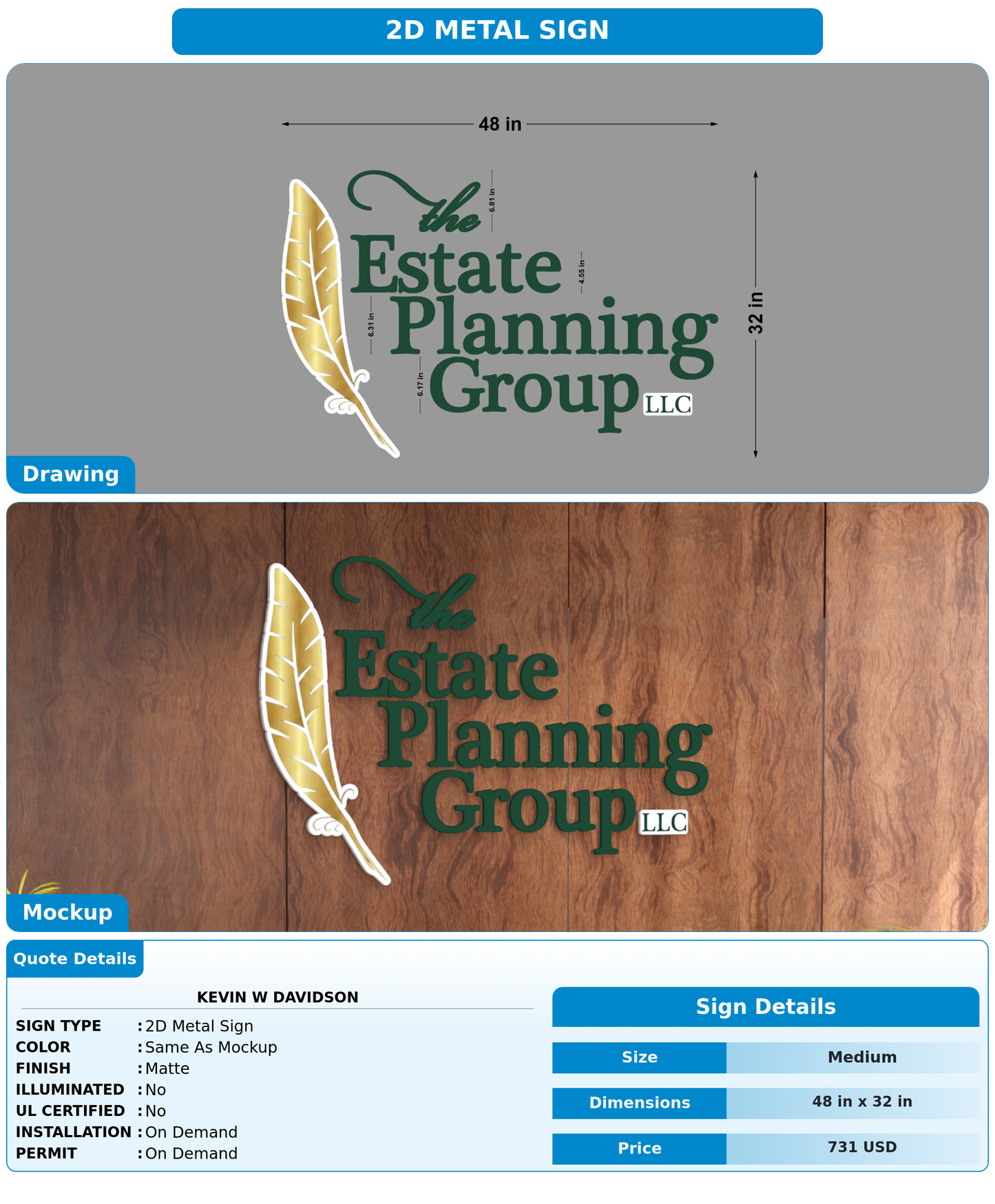 CUSTOM MOCKUP SIGN FOR Kevin W Davidson