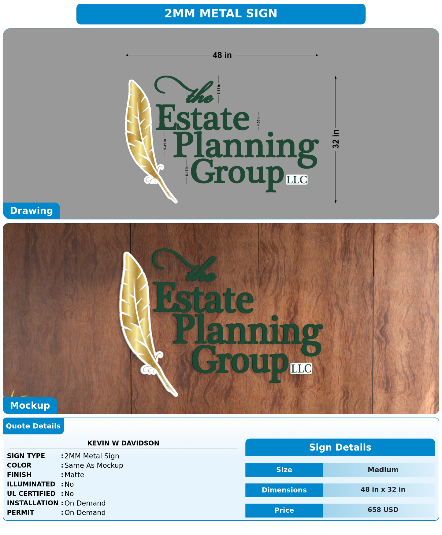 CUSTOM MOCKUP SIGN FOR Kevin W Davidson