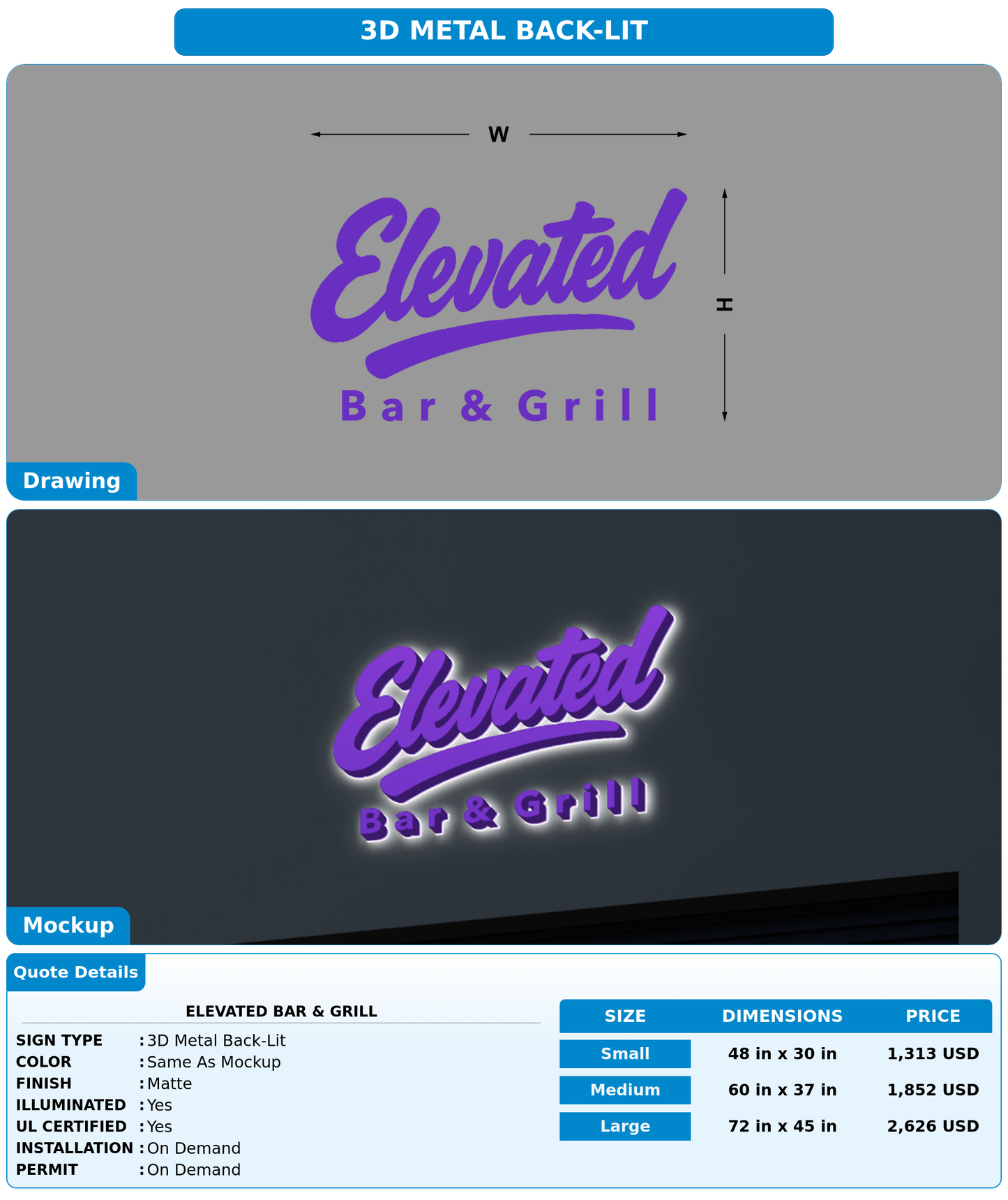 CUSTOM MOCKUP SIGN FOR Elevated bar & grill