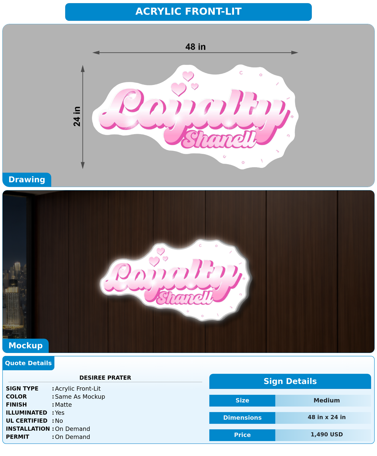 CUSTOM MOCKUP SIGN FOR Desiree prater