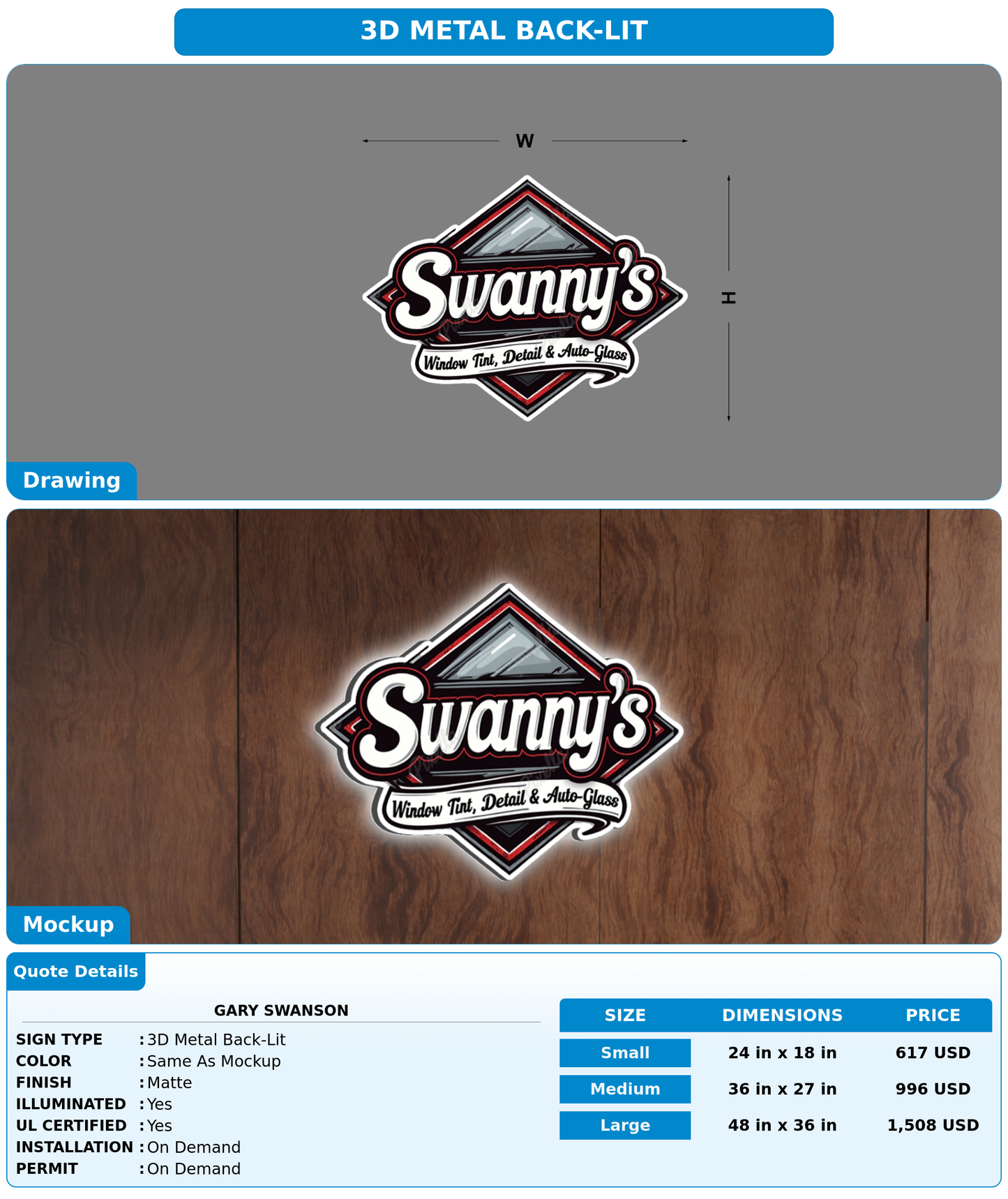 CUSTOM MOCKUP SIGN FOR Gary  Swanson