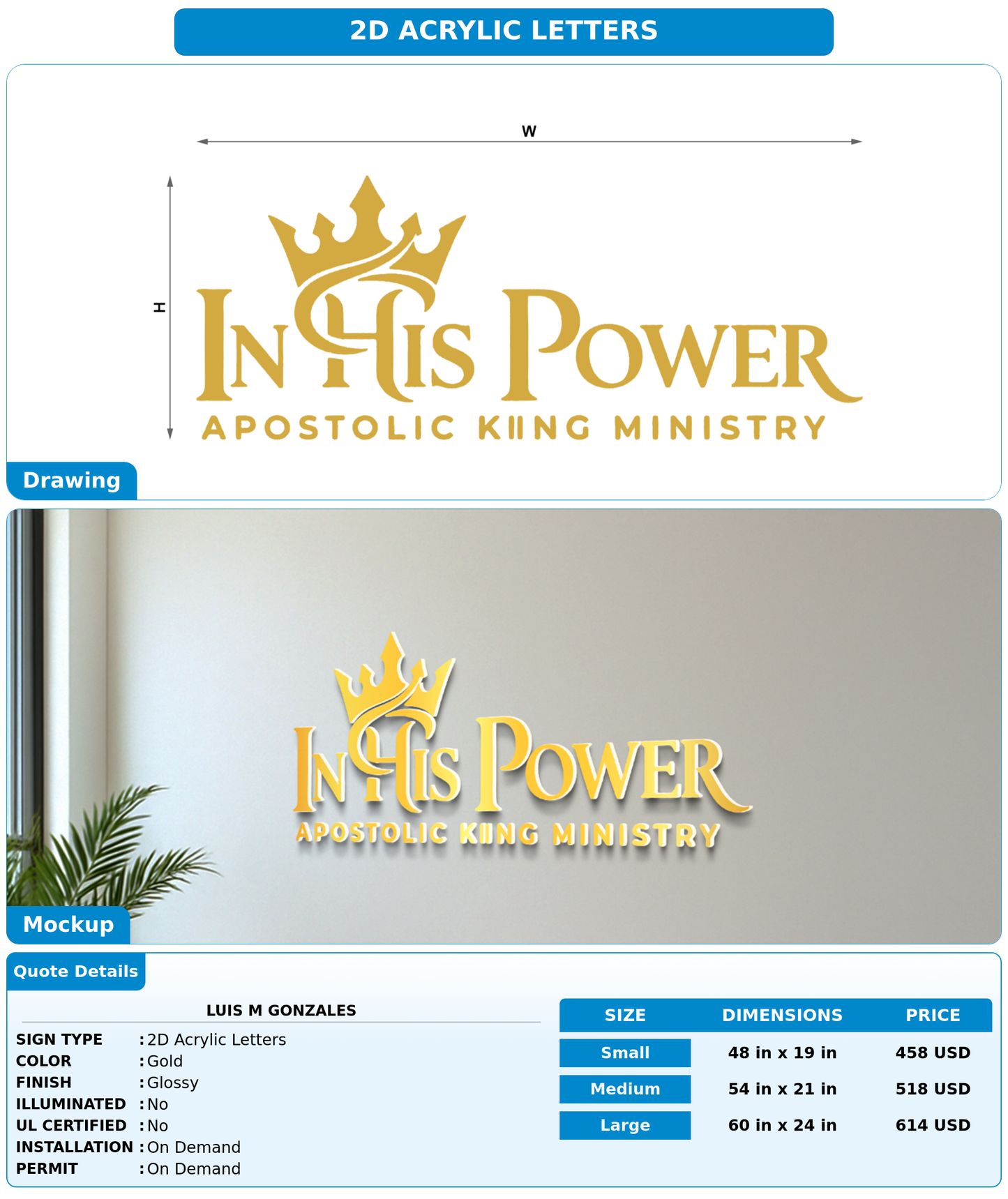 CUSTOM MOCKUP SIGN FOR Luis M Gonzales