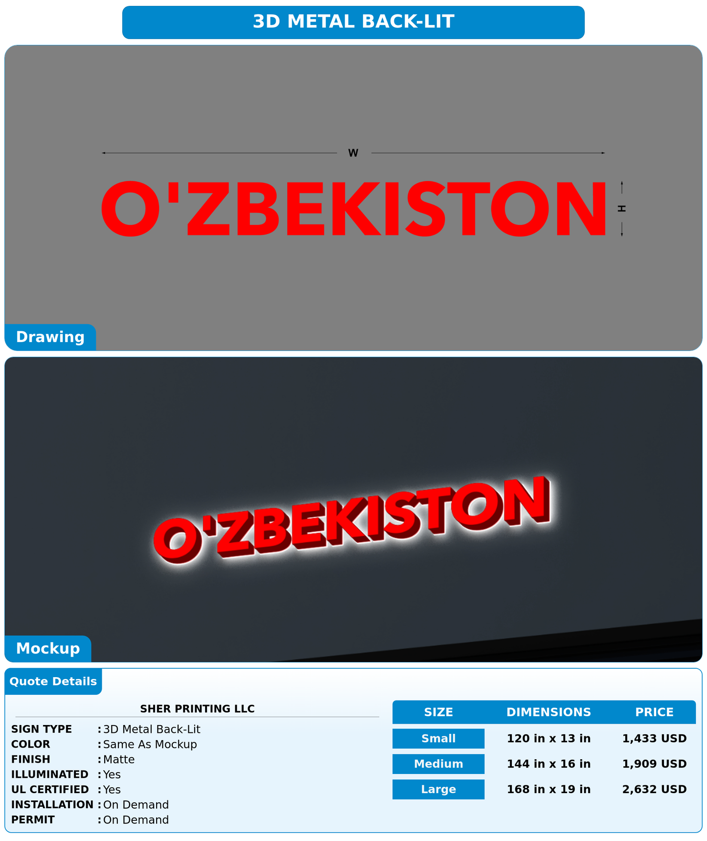 CUSTOM MOCKUP SIGN FOR Sher Printing LLC
