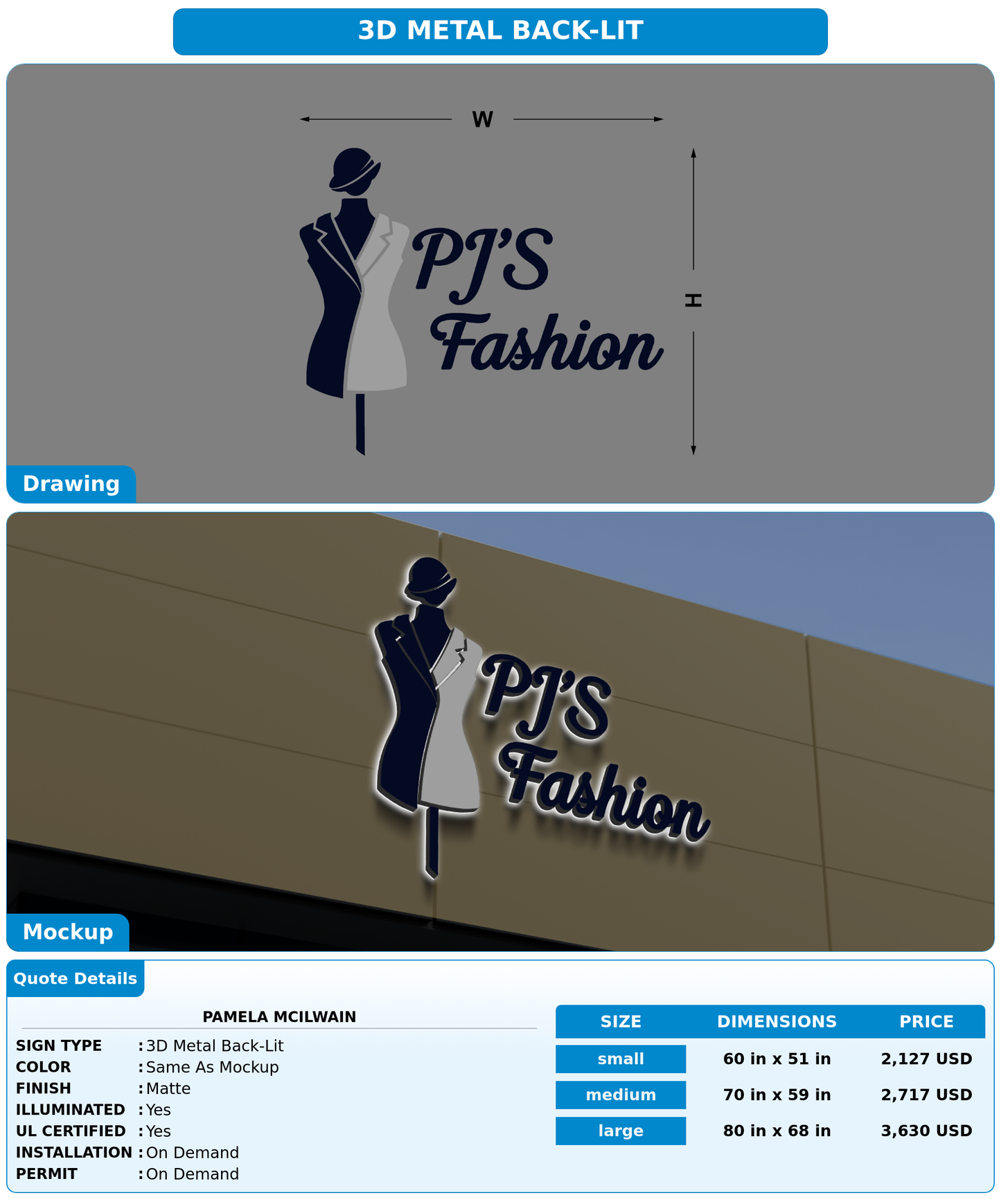 CUSTOM MOCKUP SIGN FOR Pamela Mcilwain