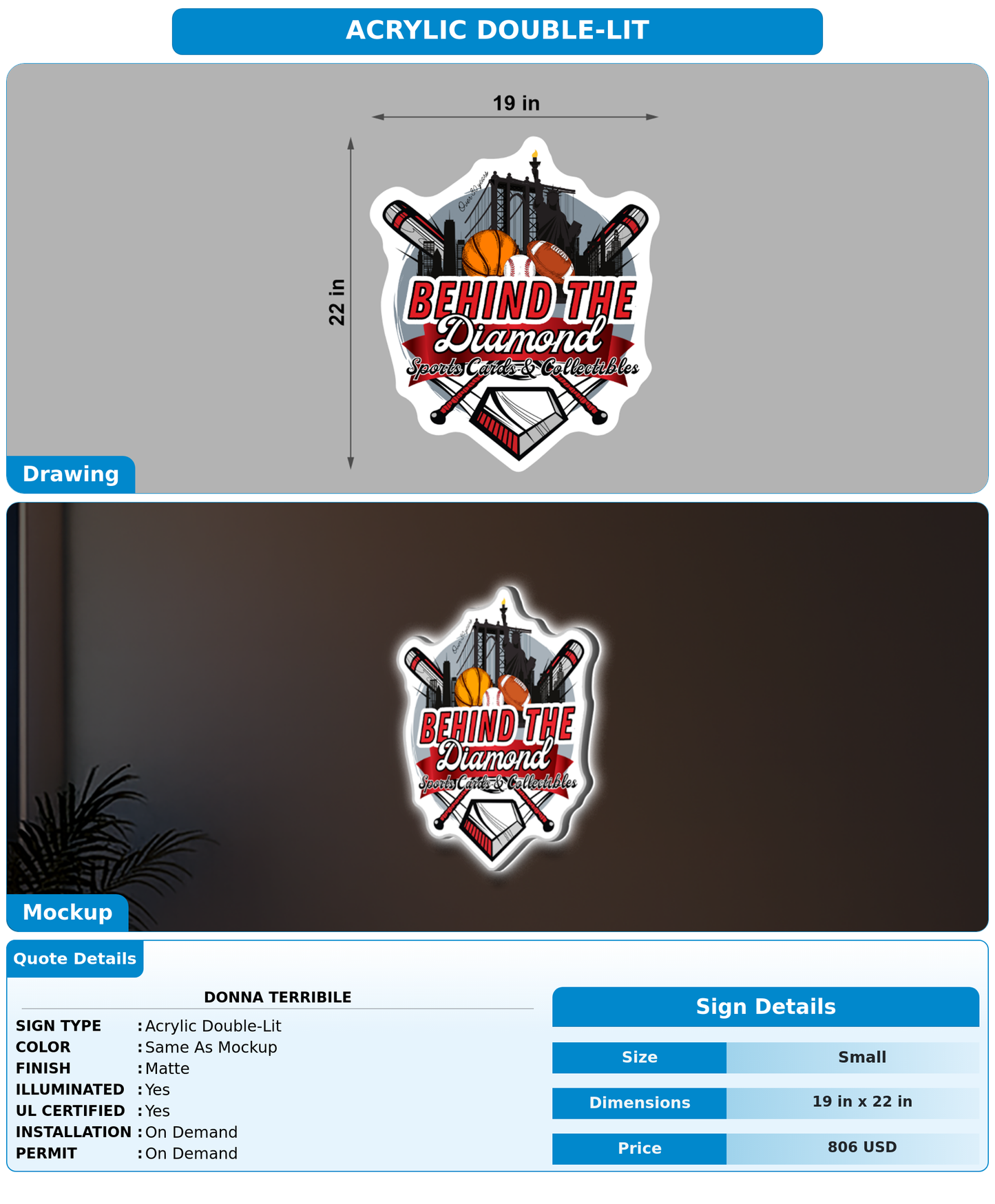 CUSTOM MOCKUP SIGN FOR Donna Terribile