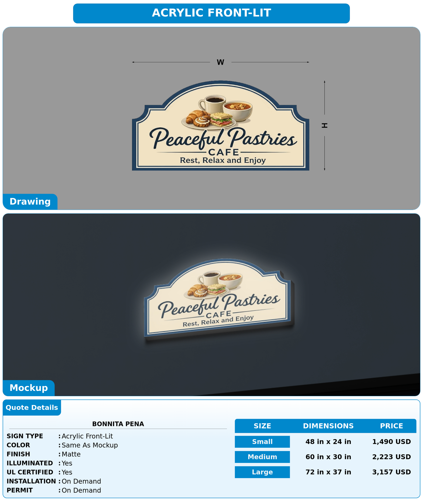 CUSTOM MOCKUP SIGN FOR Bonnita Pena