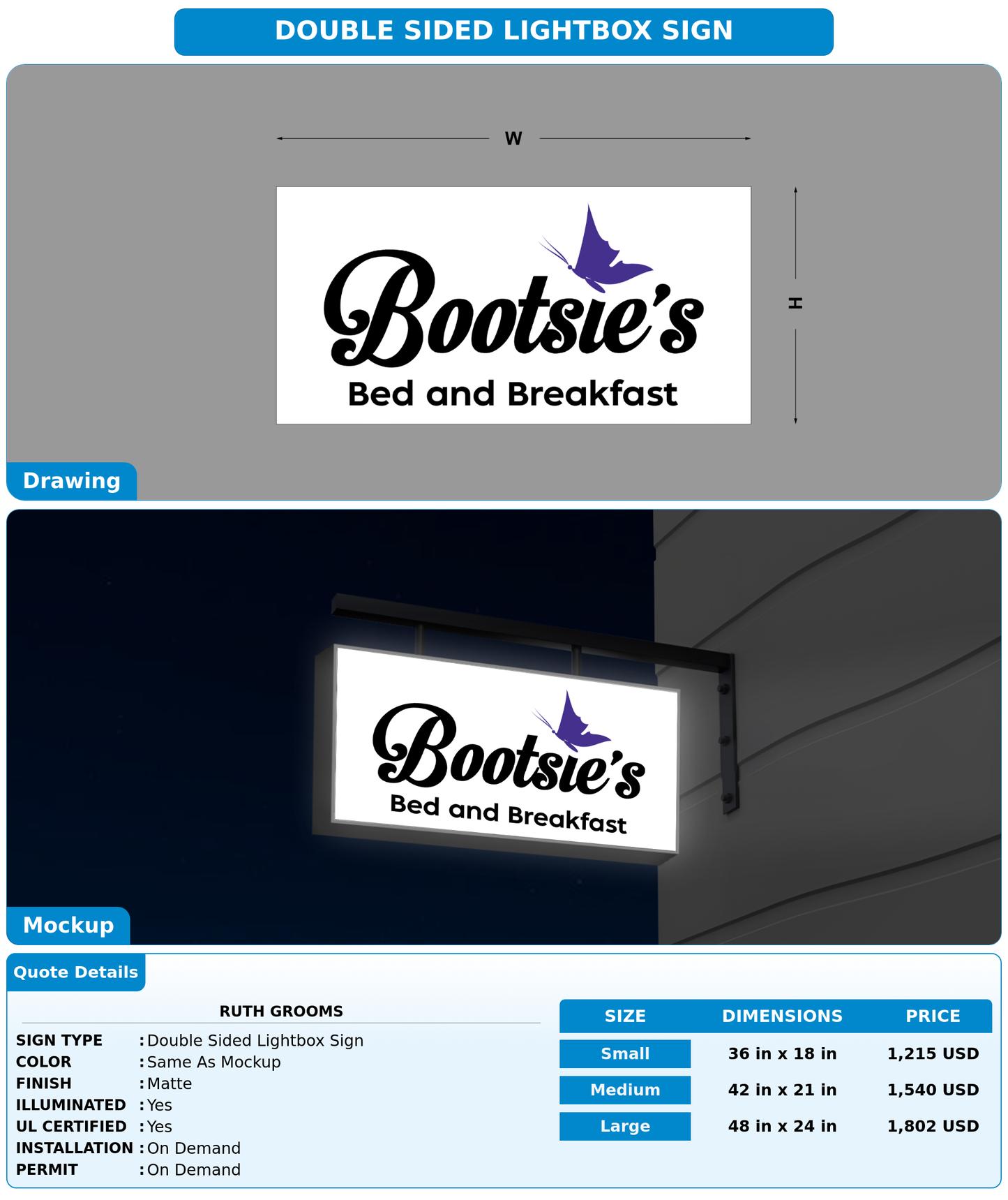 CUSTOM MOCKUP SIGN FOR Ruth Grooms