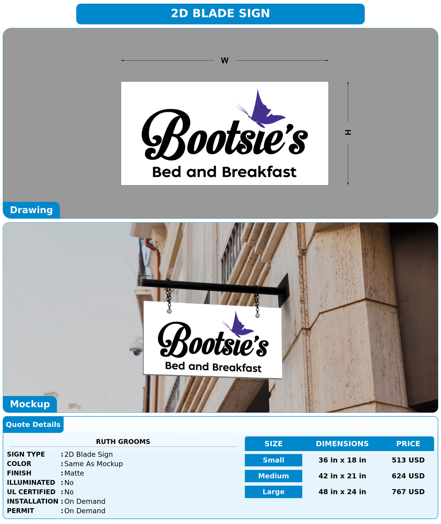 CUSTOM MOCKUP SIGN FOR Ruth Grooms