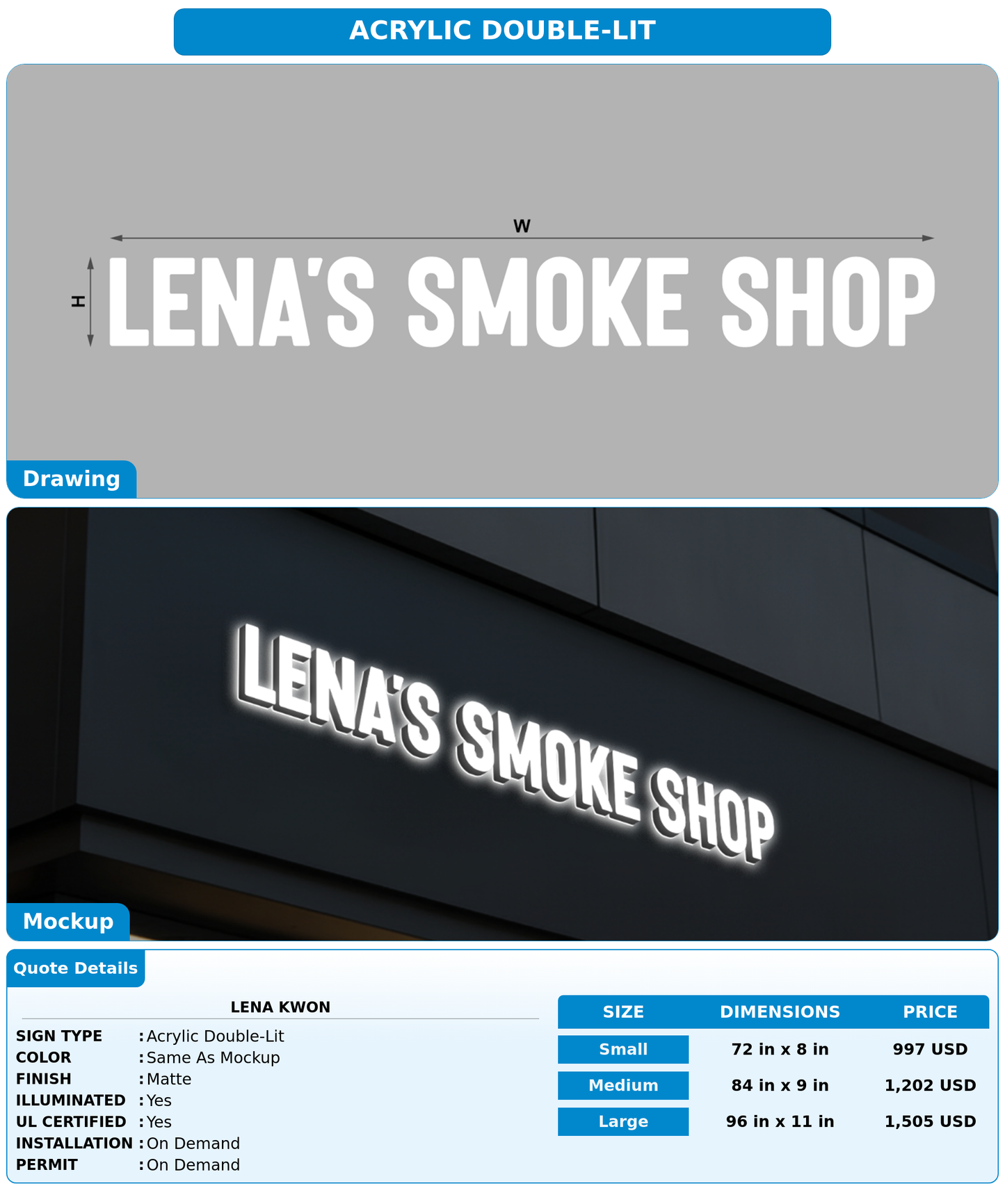 CUSTOM MOCKUP SIGN FOR Lena Kwon