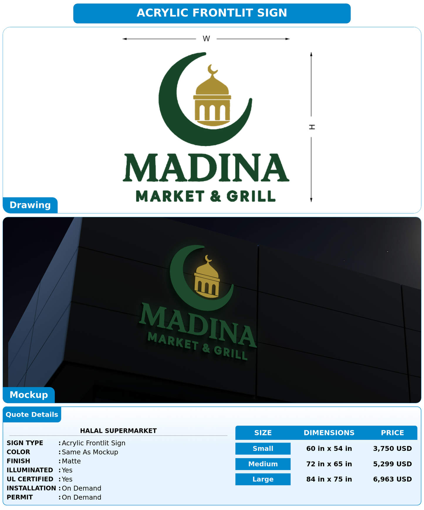 CUSTOM MOCKUP SIGN FOR Halal supermarket