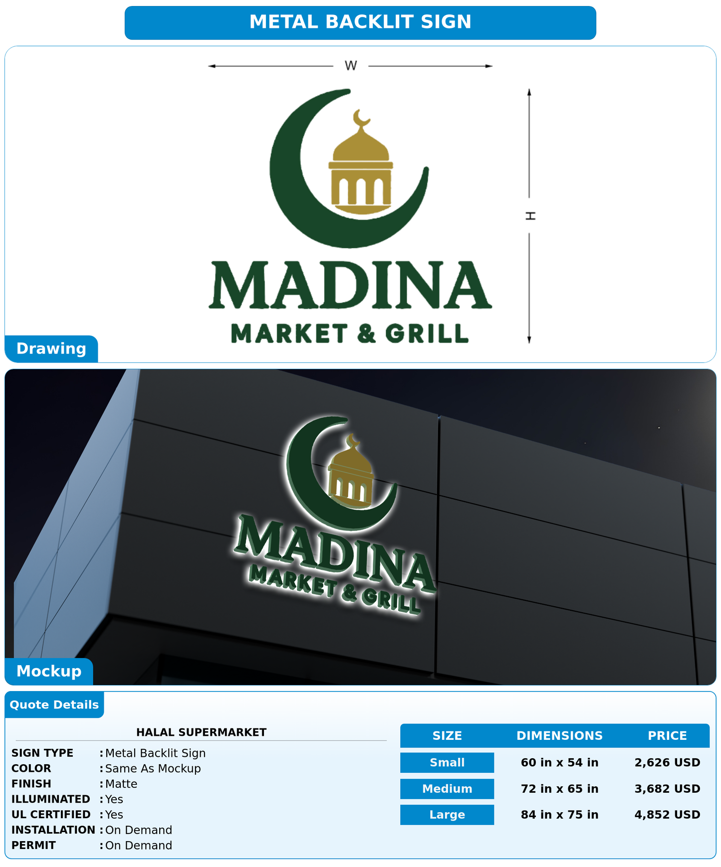 CUSTOM MOCKUP SIGN FOR Halal supermarket