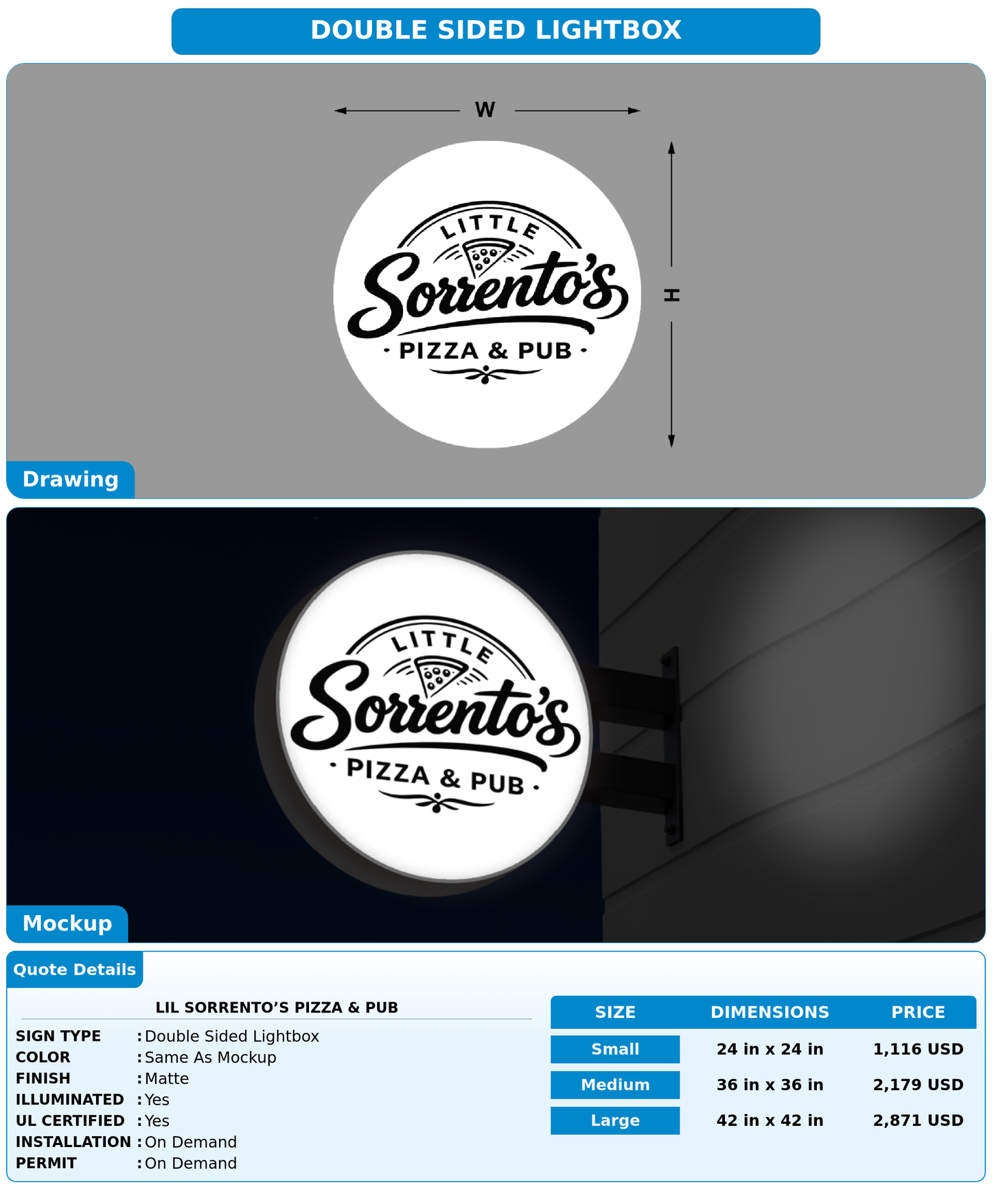 CUSTOM MOCKUP SIGN FOR Lil Sorrento’s Pizza & Pub