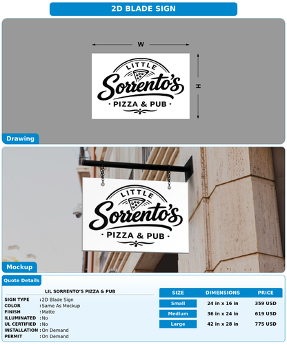 CUSTOM MOCKUP SIGN FOR Lil Sorrento’s Pizza & Pub