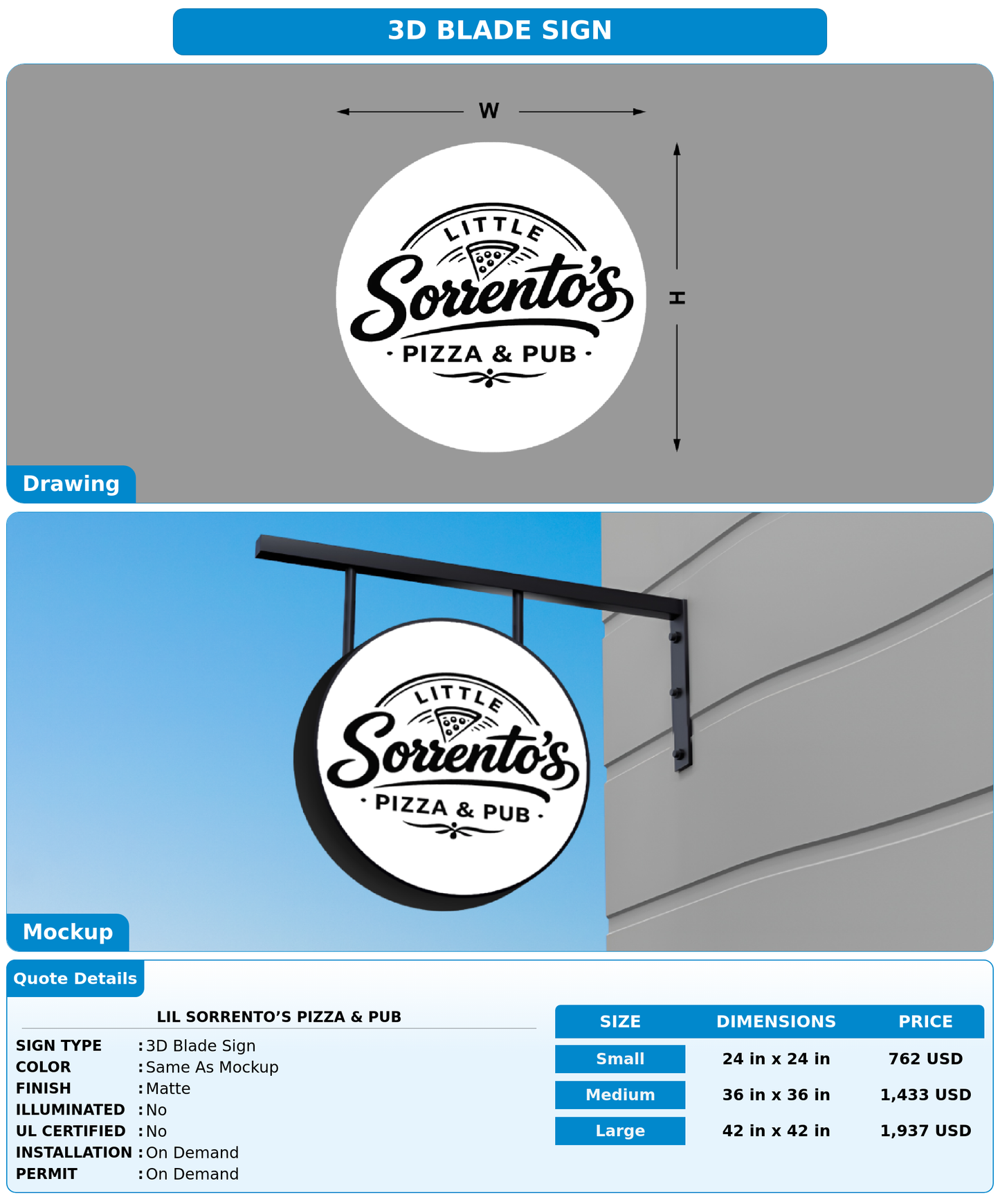 CUSTOM MOCKUP SIGN FOR Lil Sorrento’s Pizza & Pub