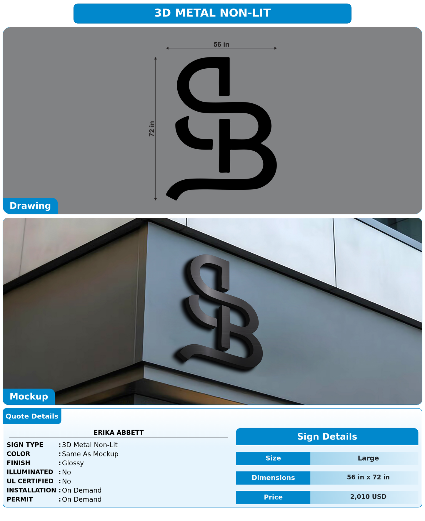 CUSTOM MOCKUP SIGN FOR Erika  Abbett