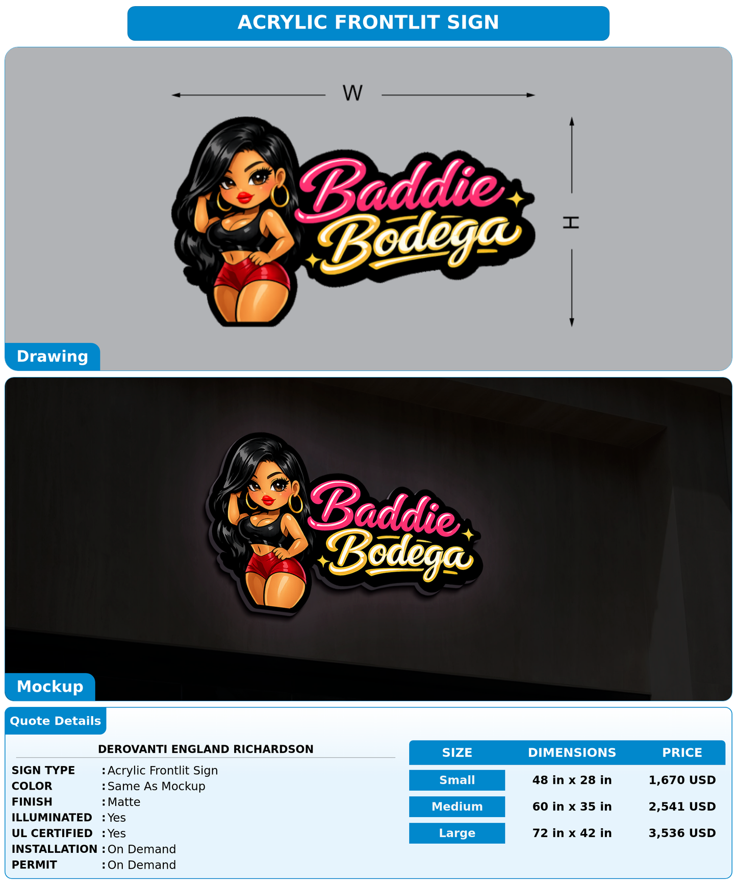 CUSTOM MOCKUP SIGN FOR Derovanti England Richardson