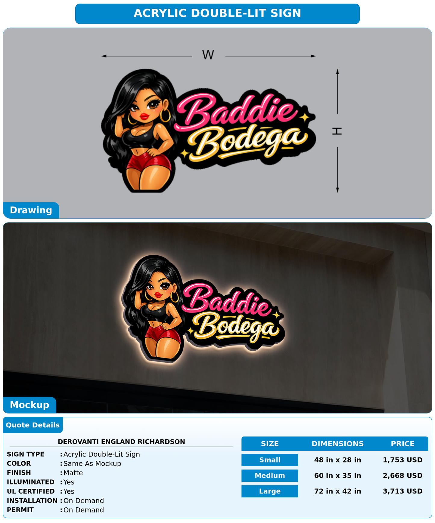 CUSTOM MOCKUP SIGN FOR Derovanti England Richardson
